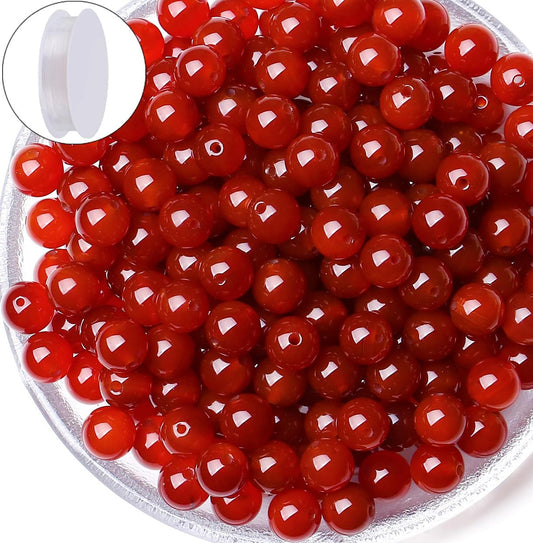QINJIEJIE 100PCS Red Carnelian Beads 8mm Natural Stone Beads Round Loose Gemstone Bead for Bracelet Beading Crystal Jewelry Making DIY Necklace Earrings 0.32"