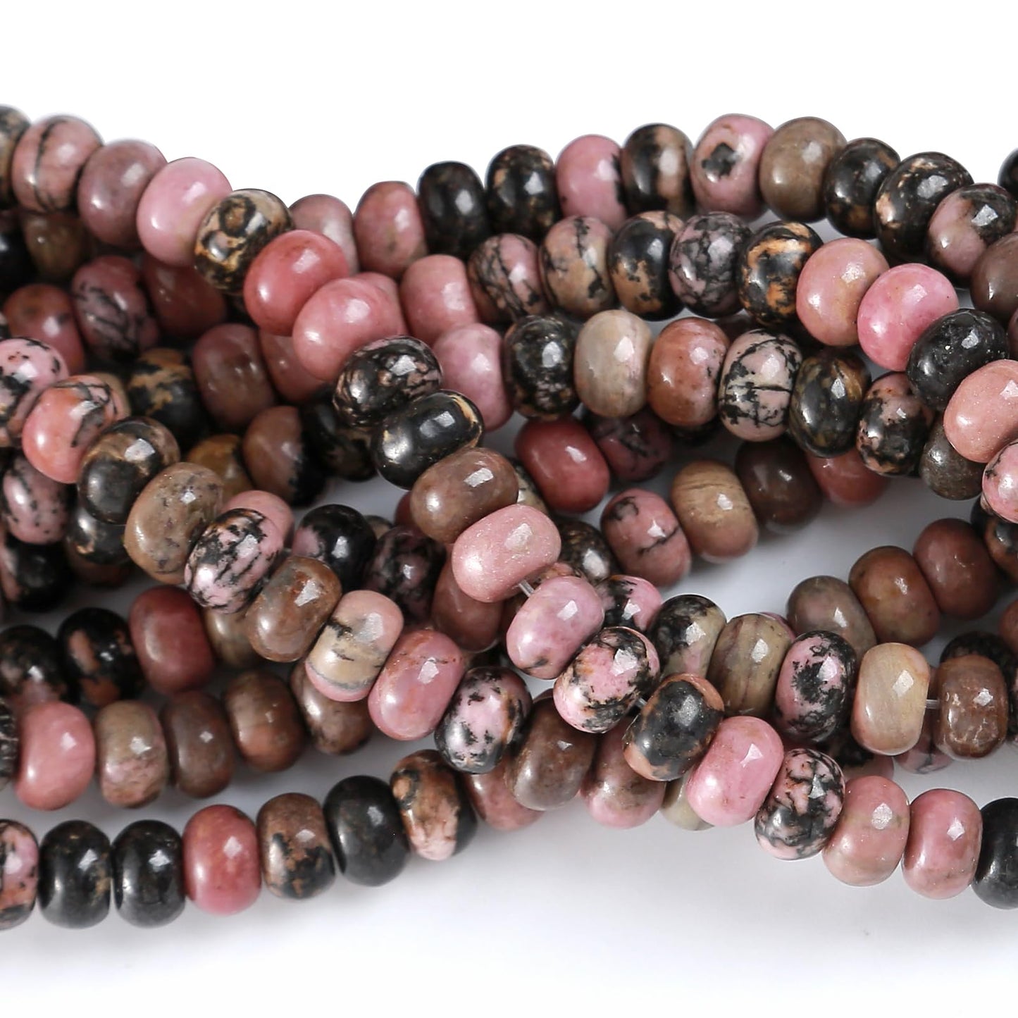5x8mm 76pcs Natural Black Lace Rhodonite Stone Rondelle Spacer Loose Beads Abacus Disk Stone Round Loose Gemstone Beads for Jewelry Making DIY Bracelet Necklace