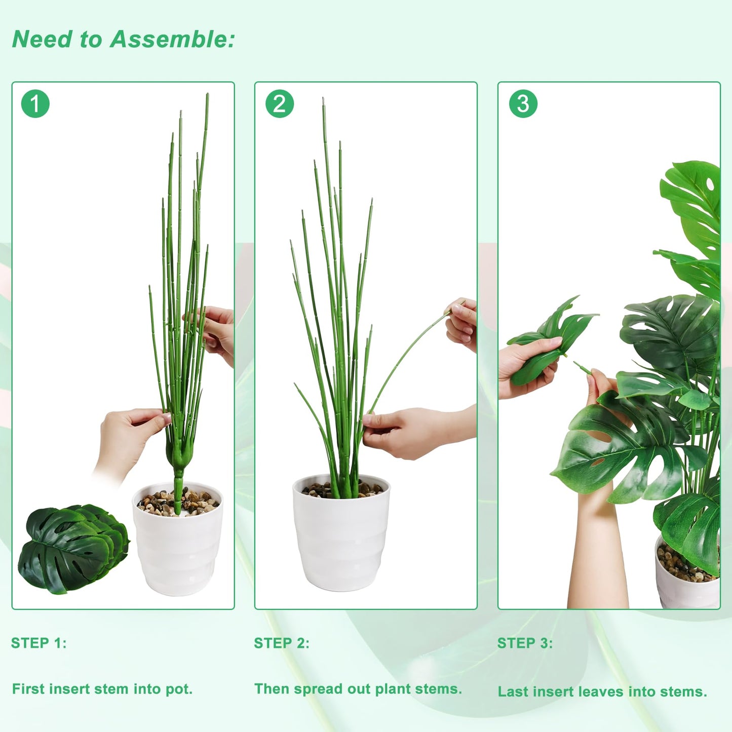 SAJANDAS Set of 2 Artificial Monstera Deliciosa Plants in Pots, Fake Tropical Palm Tree with Greenery Leaves Stems, 28 Inch Artificial Cheese Plant for Home Bathroom, Office, Windowsill Decor