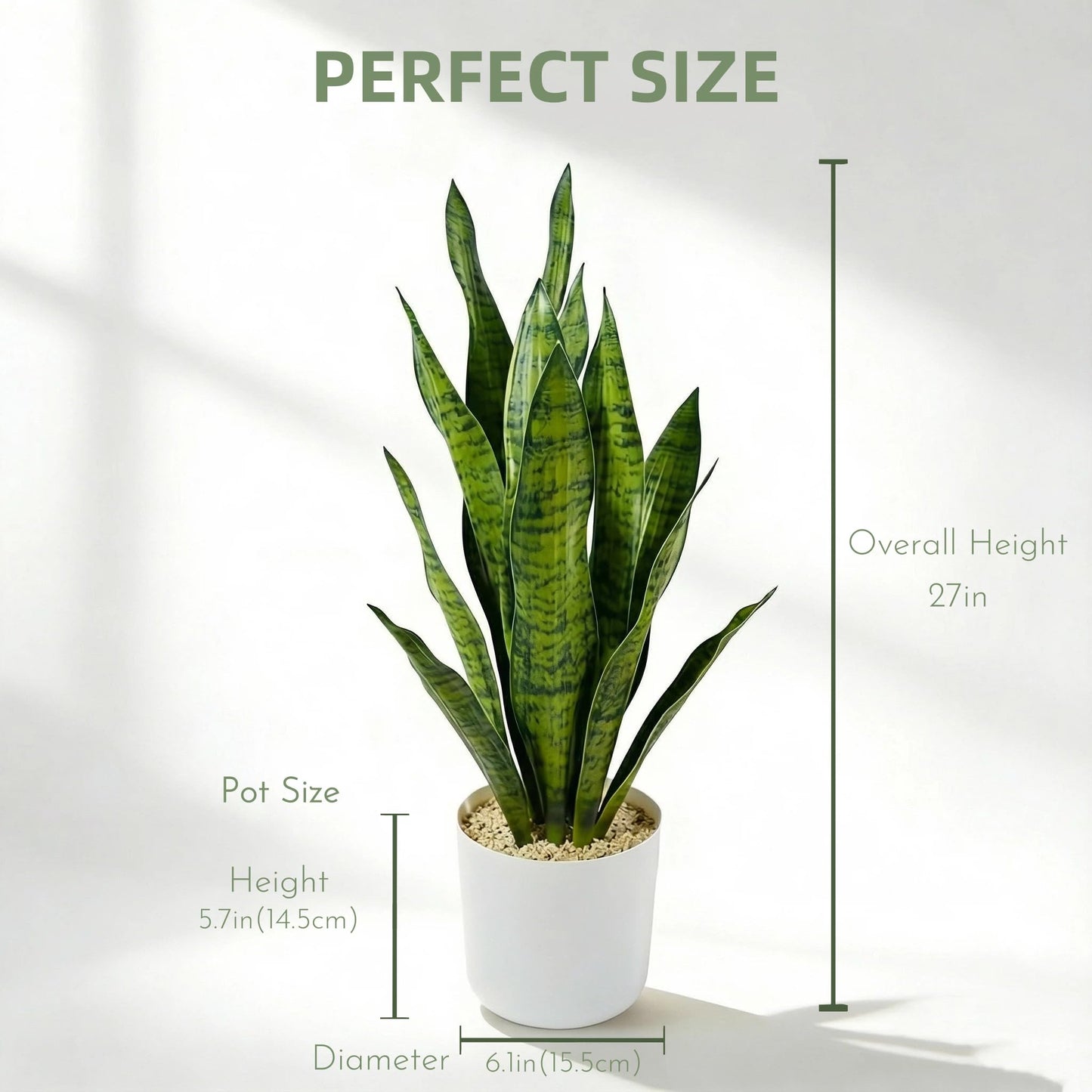 Joyplants Fake Snake Plant, 27in Artificial Plant with White Pot Realistic Leaves, Low Maintenance Potted Plant for Indoor Decor, No Watering Needed, Perfect for Home, Office & Pet Areas