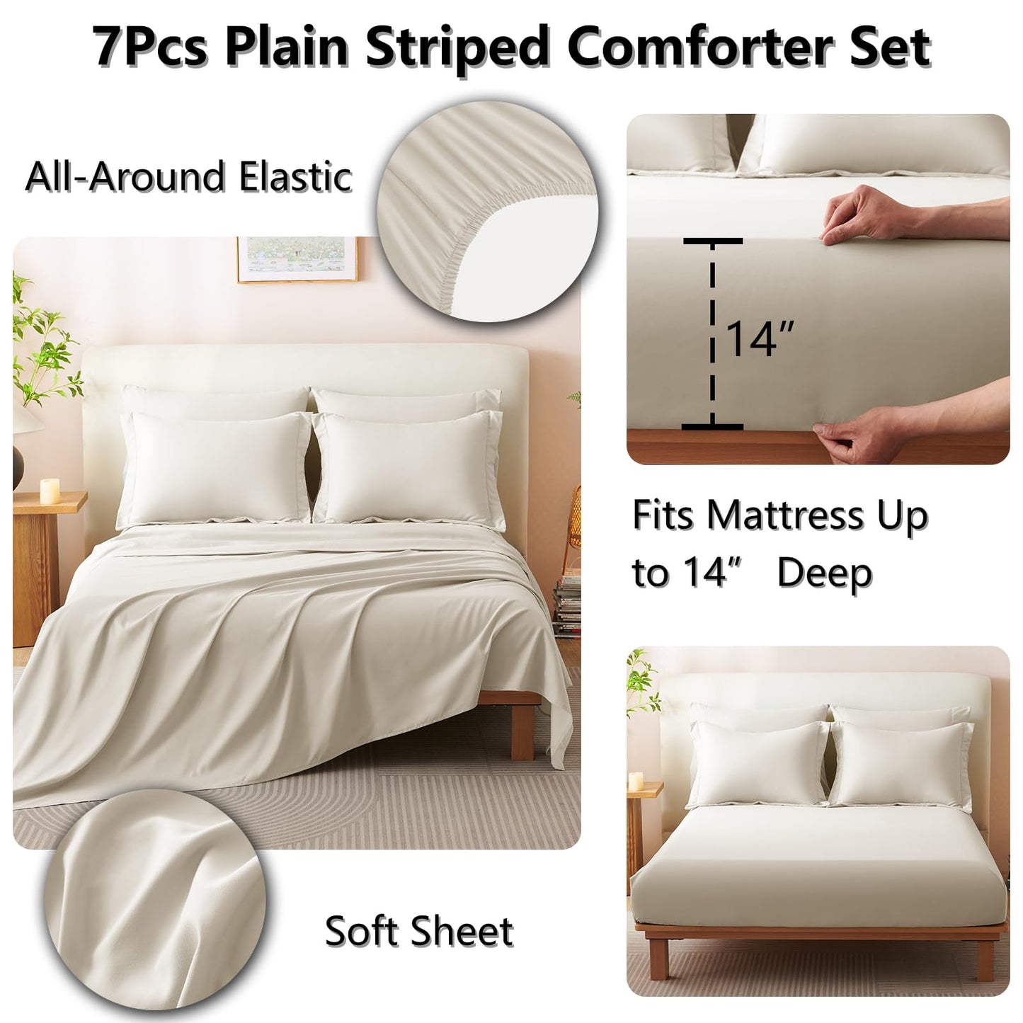 CozyLux Queen Size Comforter Sets - 7 Piece Bed in a Bag Beige Comforter Set with Sheets Luxury Queen Bed Set All Seasons, Soft Bedding Set with Down Alternative Comforter, Sheets, Pillowcases & Shams