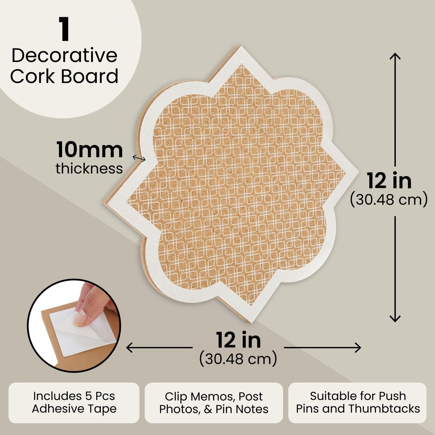 Stockroom Plus Cork Board Wall Organizer - Self-Healing Bulletin Board - Cute Office Wall Organizer - Peel & Stick Pin Panel - 12 x 12 in, Adhesive Mount
