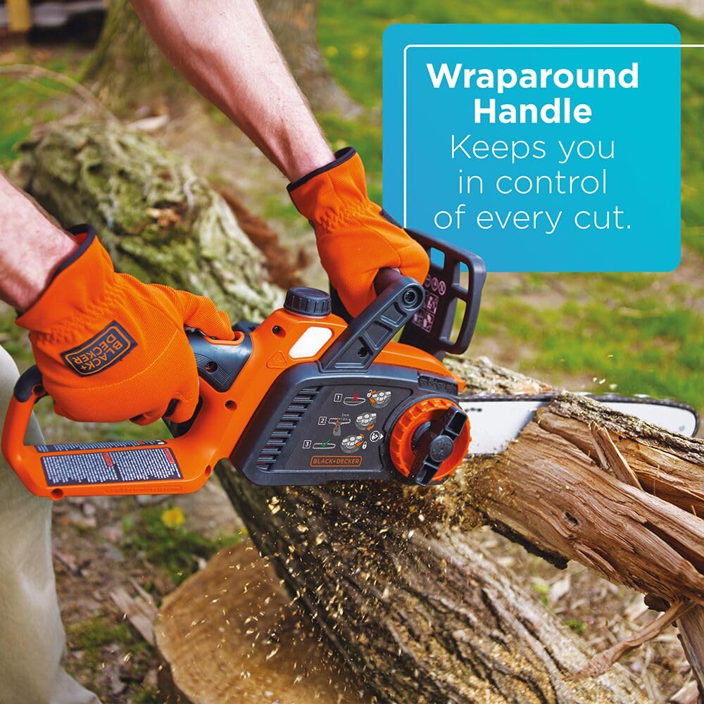 BLACK+DECKER 20V MAX Chain Saw Cordless Chainsaw, 10-Inch Battery Chainsaw, Tool Only, for Wood Cutting and Tree Pruning, Includes Guide Bar Scabbard (LCS1020B)