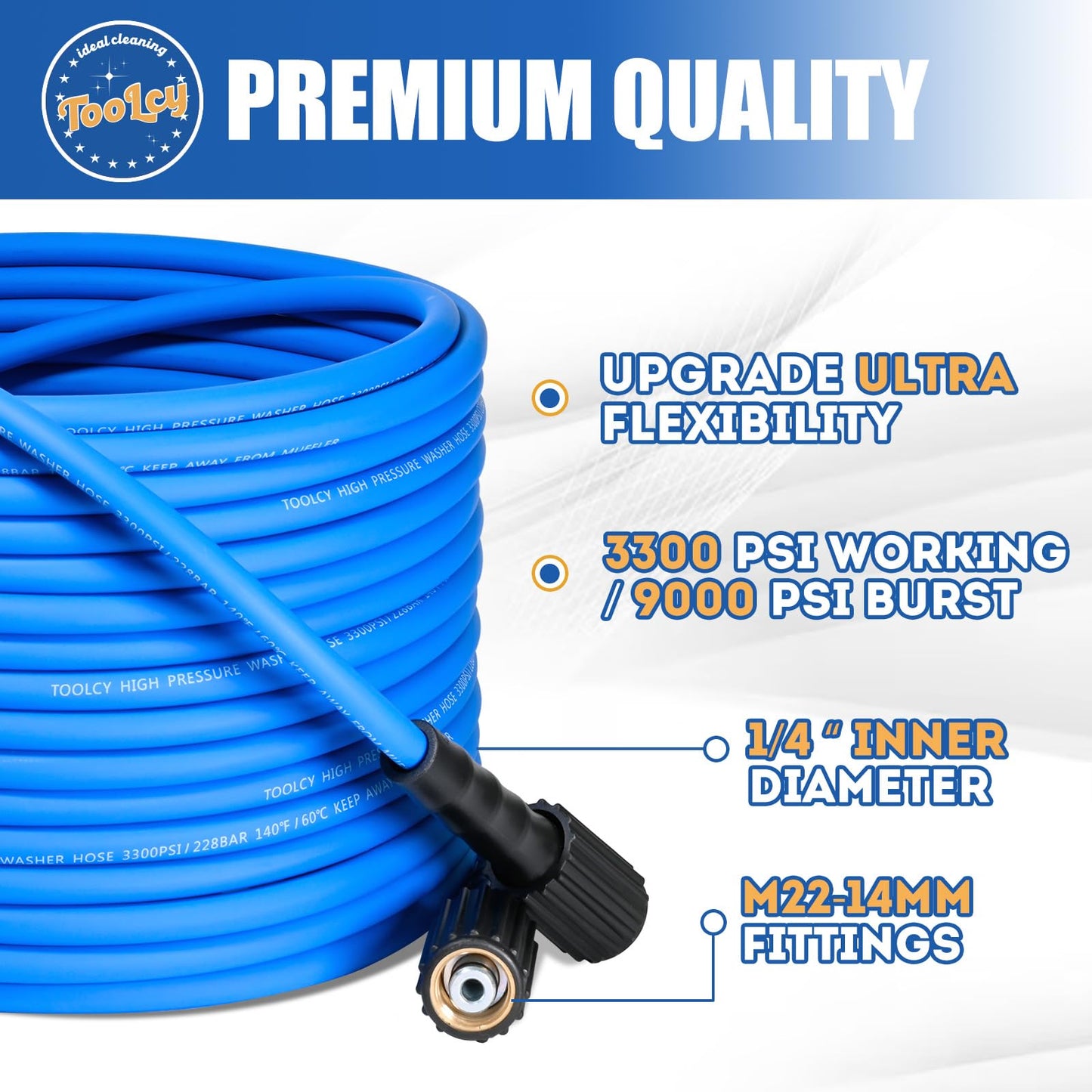 TOOLCY Pressure Washer Gun and Hose Kit, 50ft Kink Resistant Power Washer Hose and Gun with 5 Nozzle, 3/8" Swivel Quick Connector & M22-14mm Plug, Compatible with Simpson, Craftsman, Ryobi