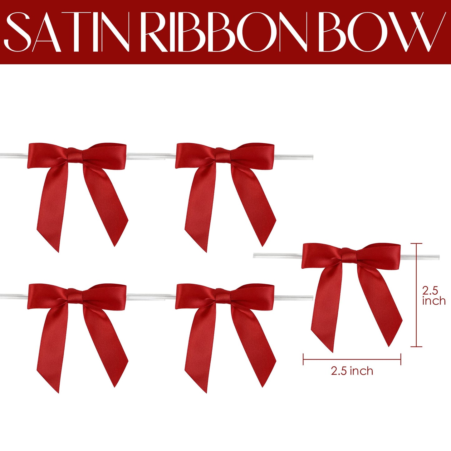 AIMUDI Red Bows 2.5" Satin Bow for Gift Wrapping Twist Tie Bows for Wedding Favors Candy Apples Party Valentine's Day Christmas Decorations - 50 Counts