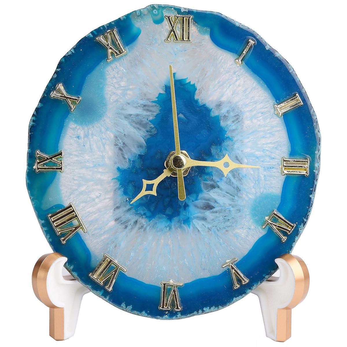 JIC Gem Agate Clock Crystal Desk & Shelf Clocks Home Decor (Blue)