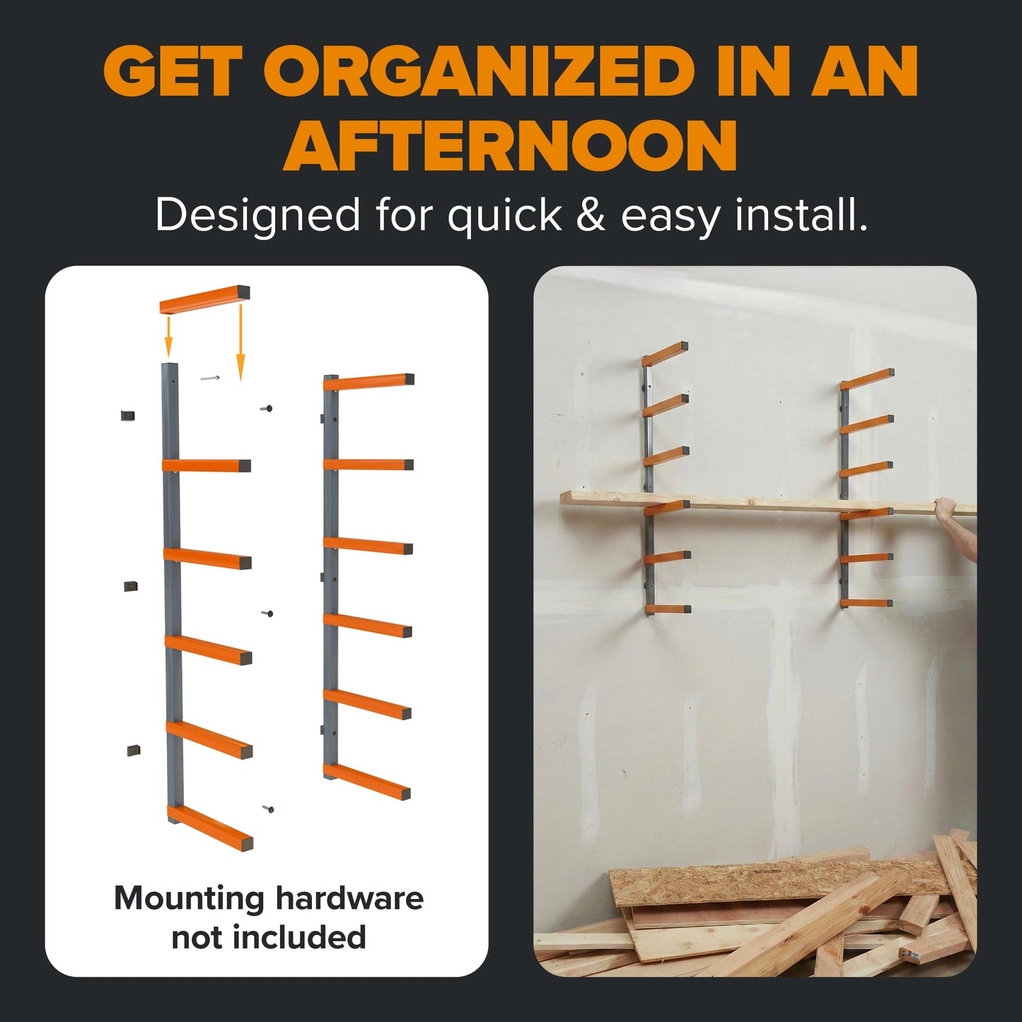 Bora Wood Organizer and Lumber Storage Rack with 6-Level Wall Storage Racks – Indoor and Outdoor Use, In Orange PBR-001