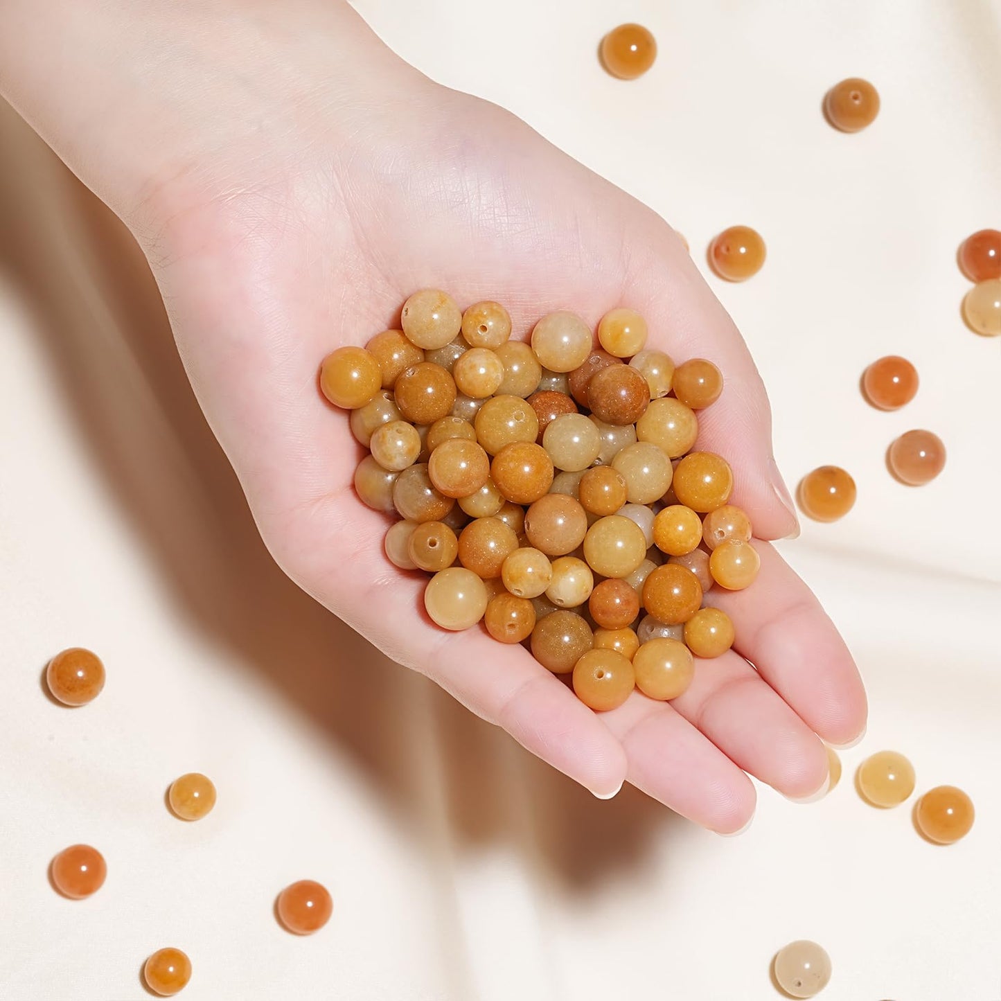 8mm Natural Yellow Jade Gemstone Beads Polished Round Smooth Stone Beads for Bracelets Jewelry Making 15inch Loose Beads
