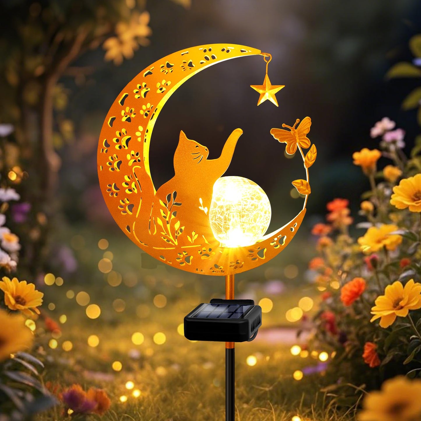 ZNYCYE Solar Garden Decor Outdoor Statue, Moon Fairy Garden Figurines with Cat Design for Mom Women Grandma Solar Stake Lights for Patio, Yard, Lawn, Pathway (Warm White)