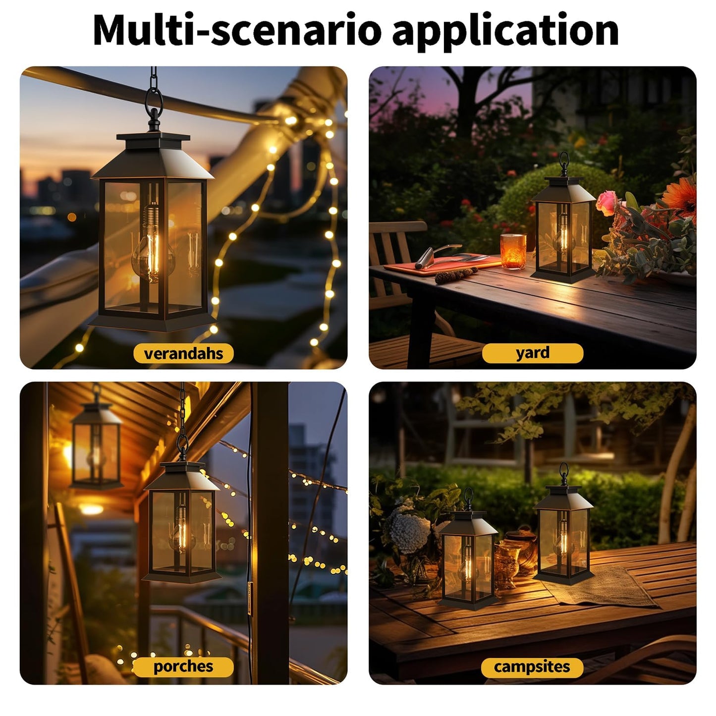 AYTPU 2 Pack Solar Lanterns Outdoor, Hanging Glass Solar Lights Waterproof, Dual Power Solar & 2*AA Battery, for Porch, Patio, Yard and Indoor Table or Mantel