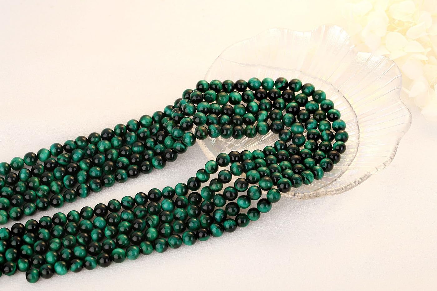 QINJIEJIE 60PCS Green Tiger Eye Beads 8mm Stone Beads Round Loose Gemstone Bead for Bracelet Beading Crystal Jewelry Making DIY Necklace Earrings 0.32"
