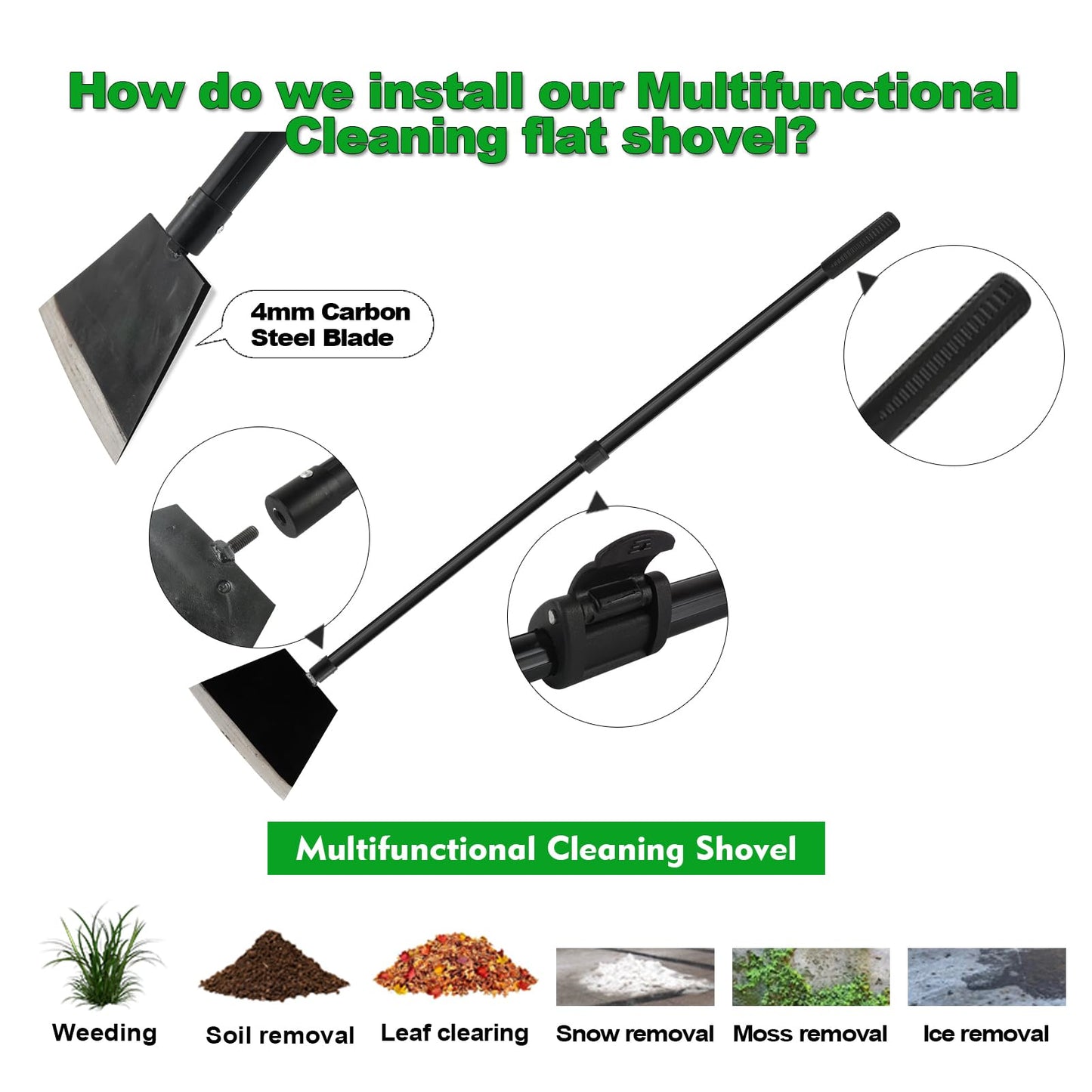 Smarkey Floor Scraper, Garden Scraper Shovel, Cleaning Remove Tool With 88in Long Handle,Sturdy Tile Scraper for Ice, Tiles, Ceiling, Concrete, Tape, Glue - Heavy Duty Sharp Blade (4mm Thickness)