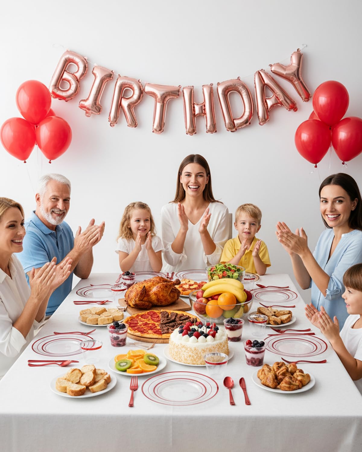 Goodluck 175 Pcs Red Plastic Plates, Clear Plastic Silverware Disposable Plates Set, Include 50 Plates, 25 Pack Pre Rolled Napkins with Silverware, 25 Cups for Party, Christmas, Graduation, Wedding