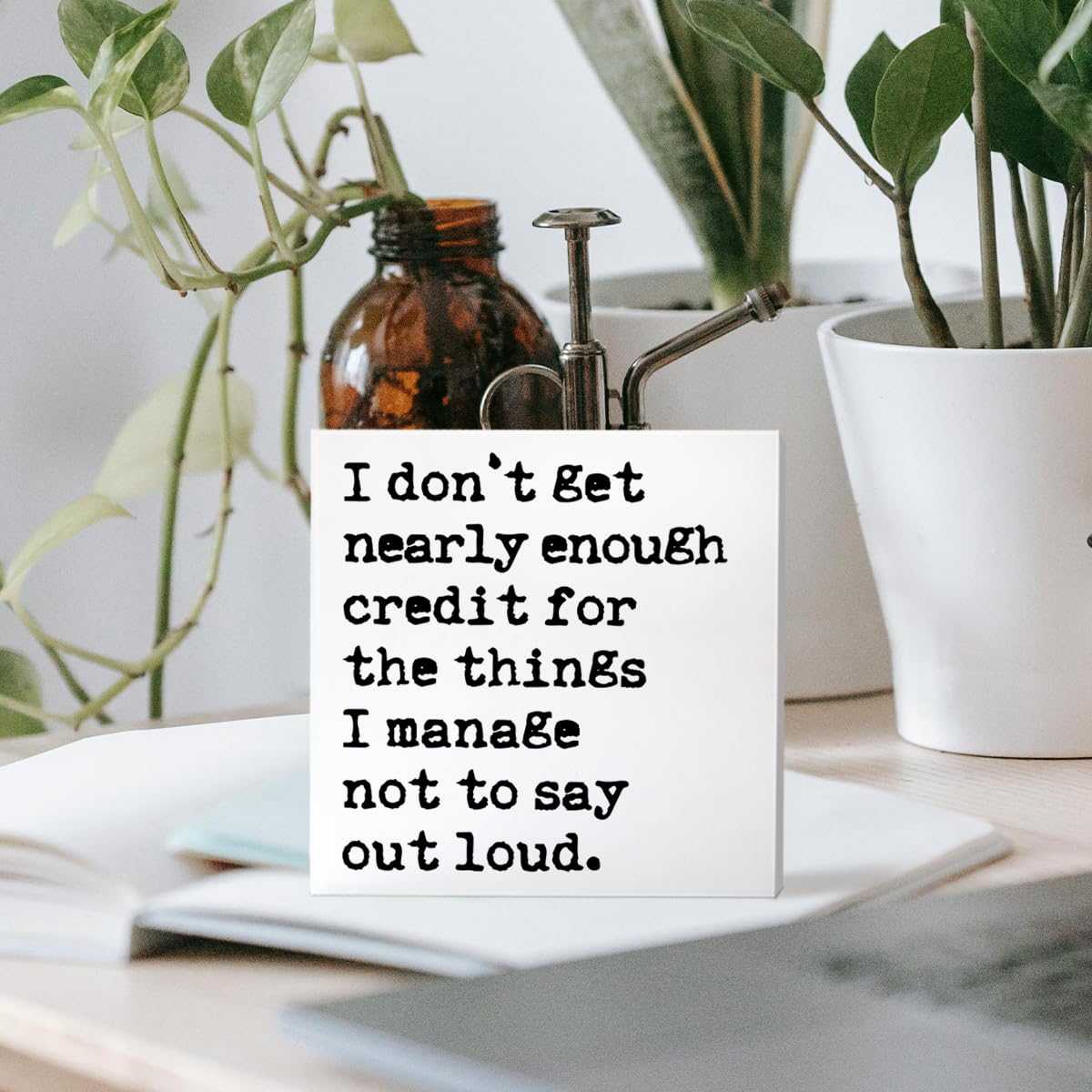 Funny Office Desk Decor Wooden Sign, Funny Office Decoration for Work Women Men, Gifts for Coworker Colleague