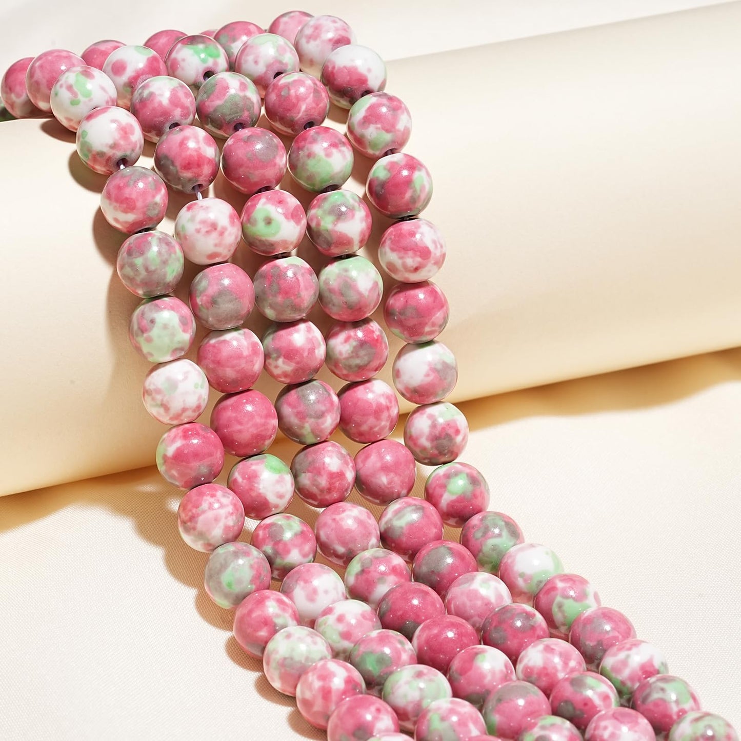 10mm Natural Green Red Rain Flower Gemstone Beads Polished Round Smooth Stone Beads for Bracelets Jewelry Making 15inch Loose Beads