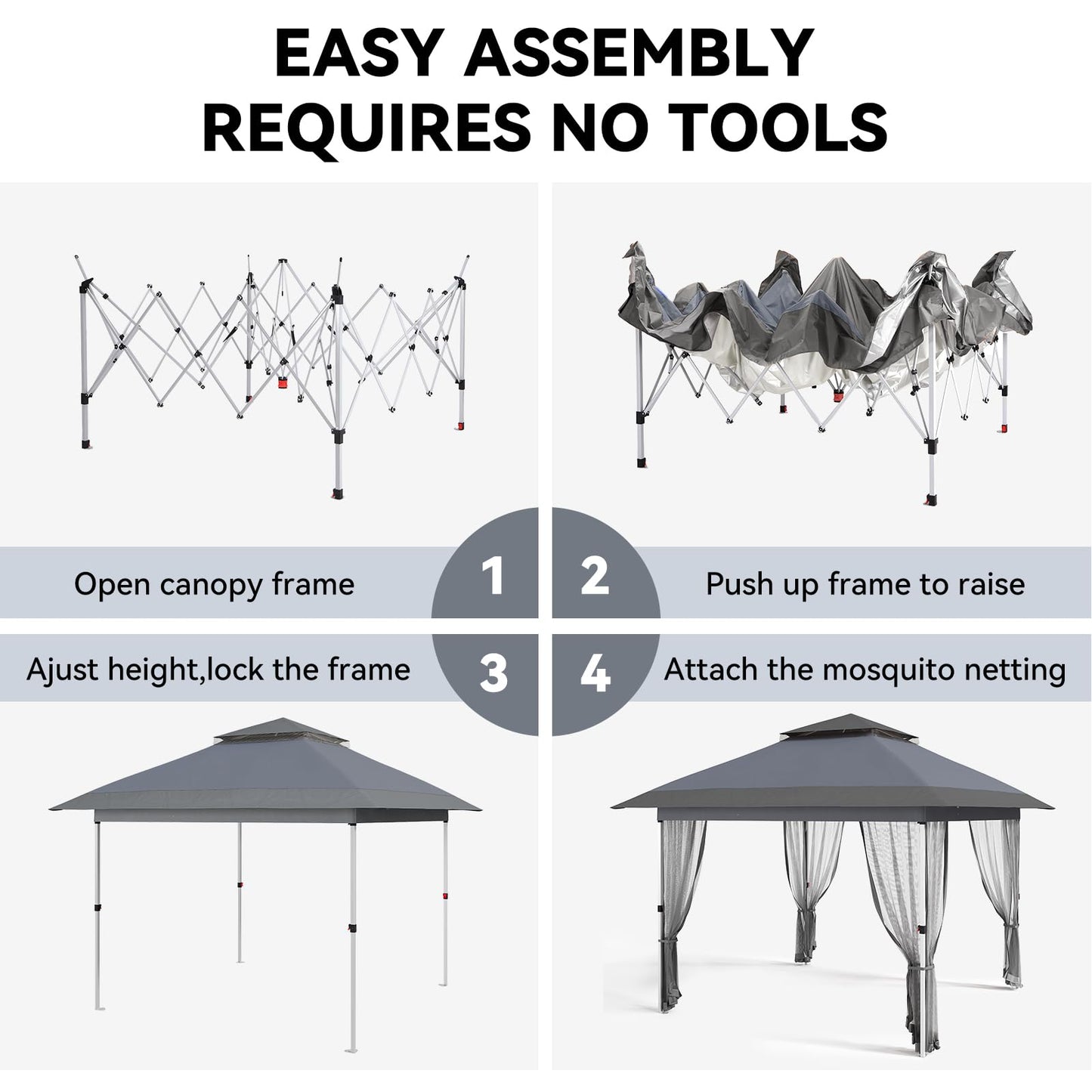 Garvee 11'x11' Gazebo Canopy Tent with Curtains, Pop Up Outdoor Shelter with Mosquito Netting for Patio, Backyard Party, 2-Tiered Vented Top, 121 Square Feet of Shade, Gray