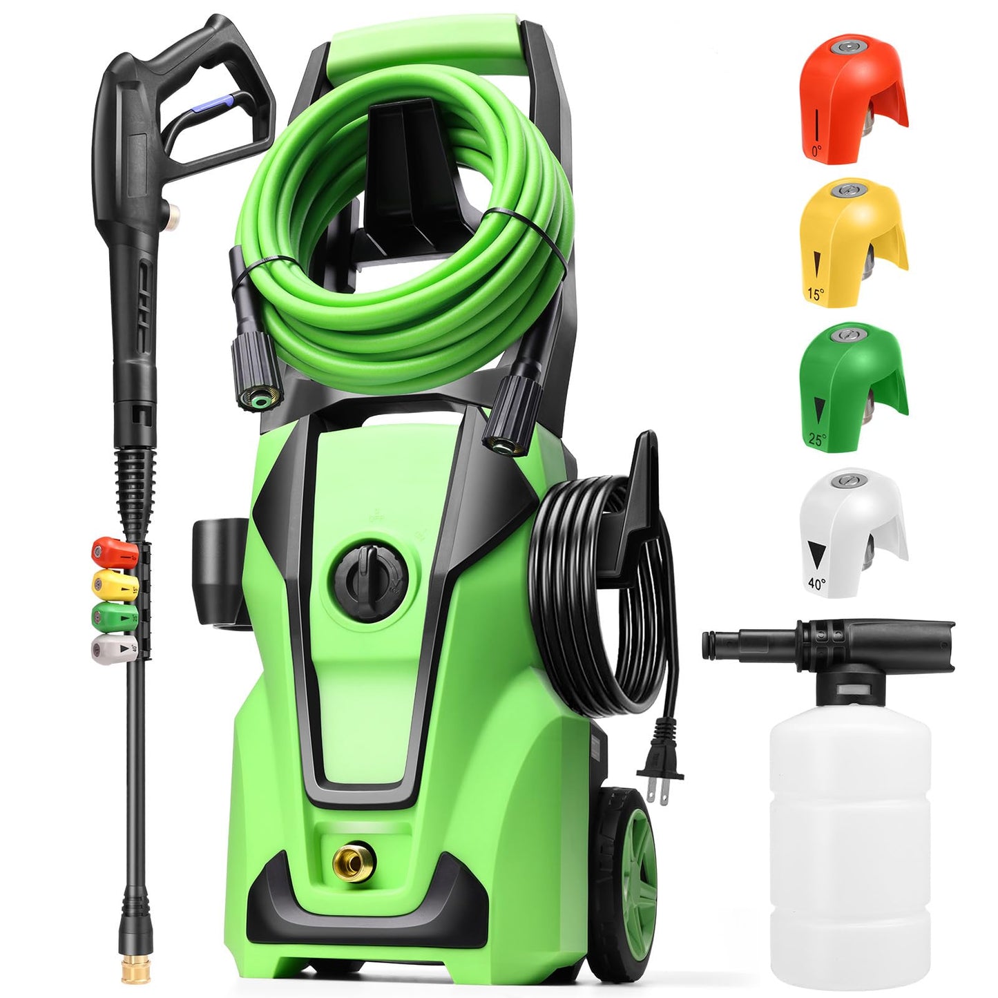 Imdot Electric Pressure Washer 5000PSI Max 4.0GPM with 33FT Flexible Extension Hose, 4 Nozzles, Foam Cannon, Power Washer Powered for Cars, Patios, Driveways, Deep Green