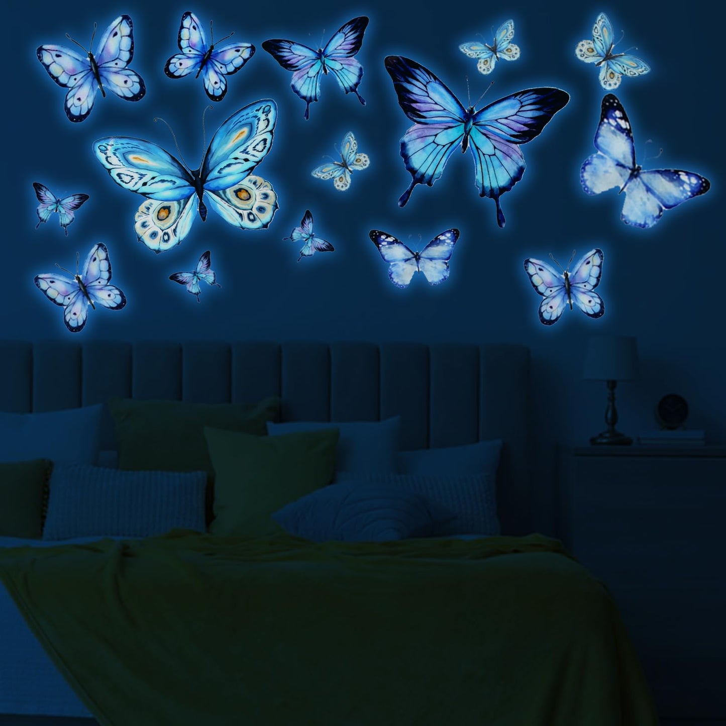 Glow In The Dark Butterflies Blue Luminous Butterfly Glow In The Dark Wall Stickers Luminous Butterfly Stickers For Ceiling Or Wall Removable Butterfly Decals For Kids Baby Nursery Bedroom Decoration