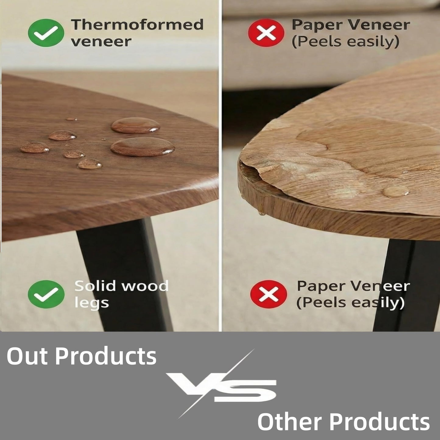 DURISEN Nesting Coffee Table Set of 2-Mid Century Modern Guitar Pick Stacking Tables with Solid Wood Legs-Waterproof Triangle Center Side End Table for Small Living Room,Apartment,Balcony (Walnut)