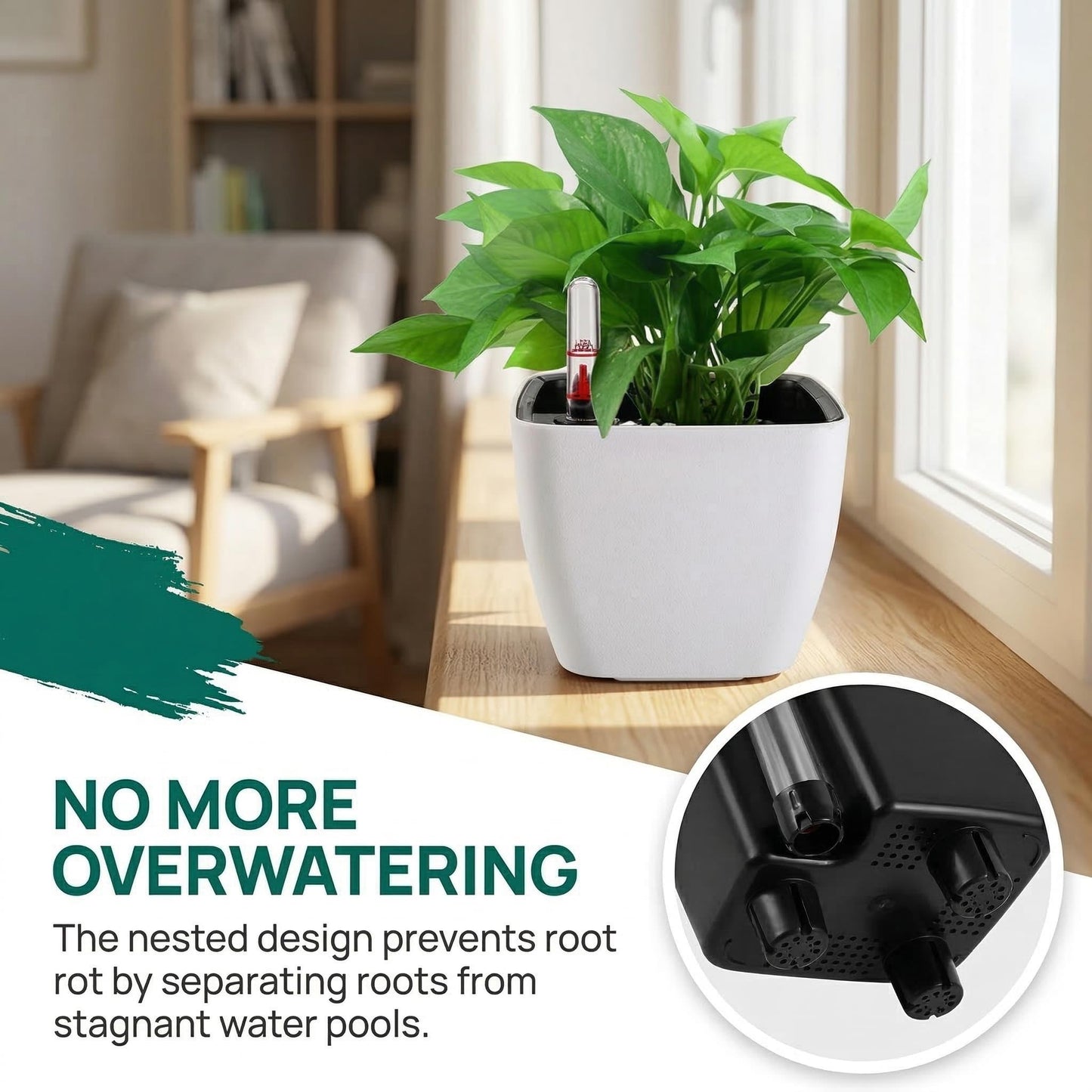 yarlung 6 Pack Self Watering Planter with Water Level Indicator, 5 Inch Plastic Plant Flower Pots Nested Container for Indoor Plants, Herbs, Aloe, Outdoor Gardening