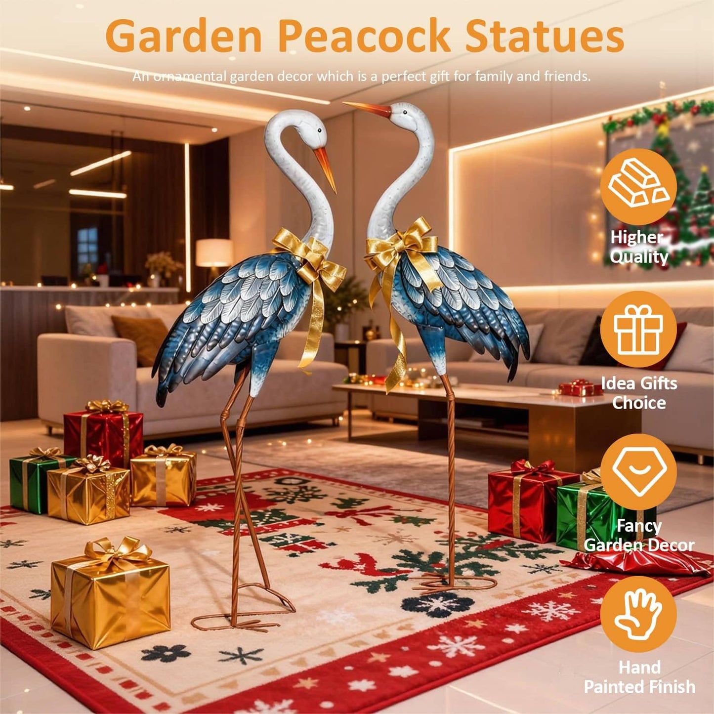 Kircust Outdoor Blue Heron Statues Metal Garden Crane Sculptures, Bird Yard Art Large 47-48 Inch, Set of 2, for Pond & Lawn Garden Decor, Gifts for Women, Men, Friends