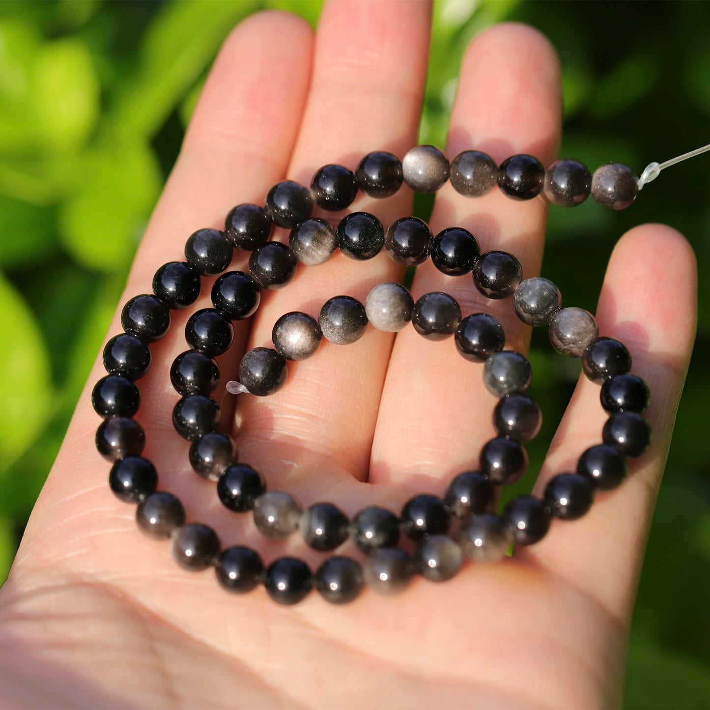 6mm Natural Stone Beads 65pcs Silver Obsidian Polished Round Smooth Crystal Loose Gemstone Beads for Jewelry Making DIY Bracelet Necklace Earring Crafts Supplies