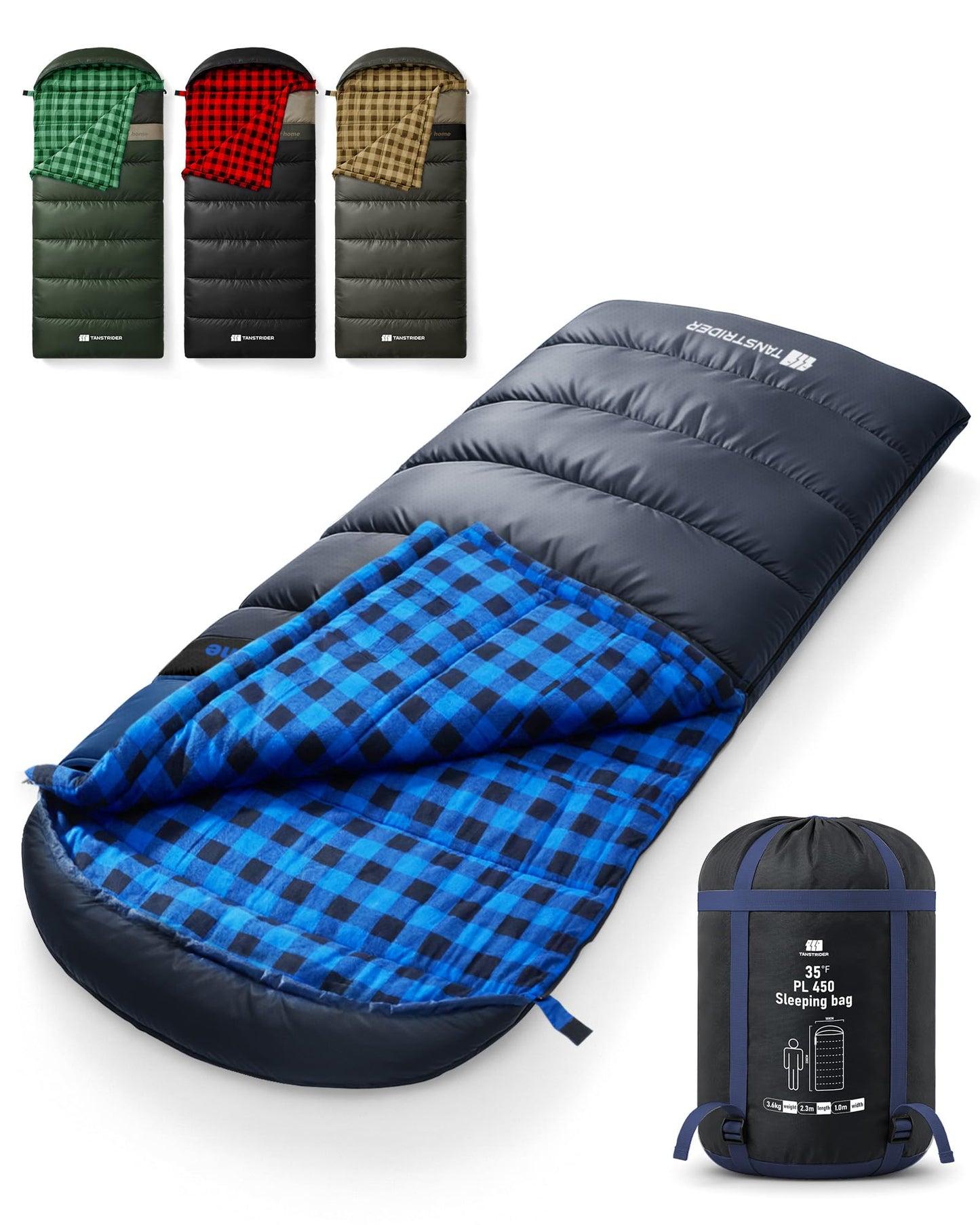 TANSTRIDER Cotton Flannel XXL Sleeping Bags for Adults Cold Weather Camping Sleeping Bag for Adults Kids Teens with Compression Sack,Camping Gear for Traveling,Hiking,Climbing,Outdoor,Indoor