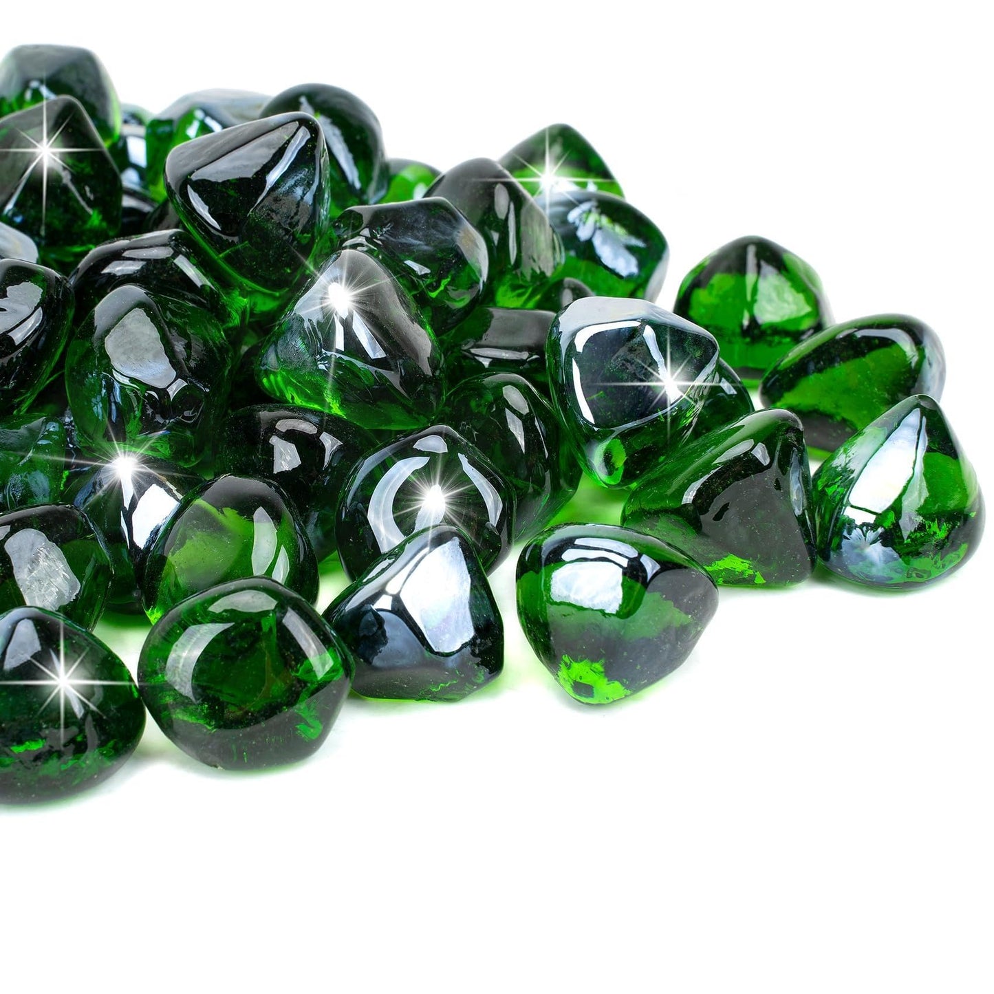 Mr. Fireglass 10 Pounds Diamond Fire Glass, 1 inch High Luster Reflective Fire Pit Glass Rocks for Propane & Natural Gas Fire Pits Fireplace & Lanscape, Emerald Green