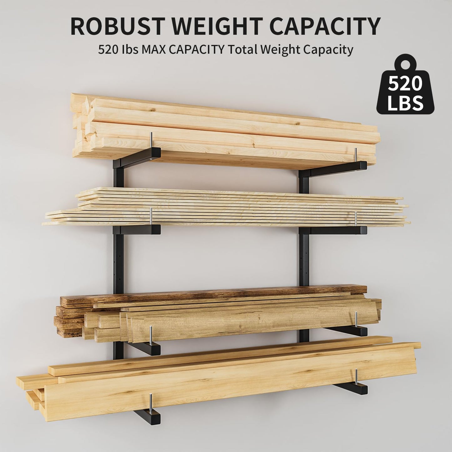 Olgsibb Lumber Storage Rack, Upgrade Cantilever Folding Lumber Rack Wall Mount, Metal 8 Level 32 Inch Plywood Scrap Wood Storage Rack