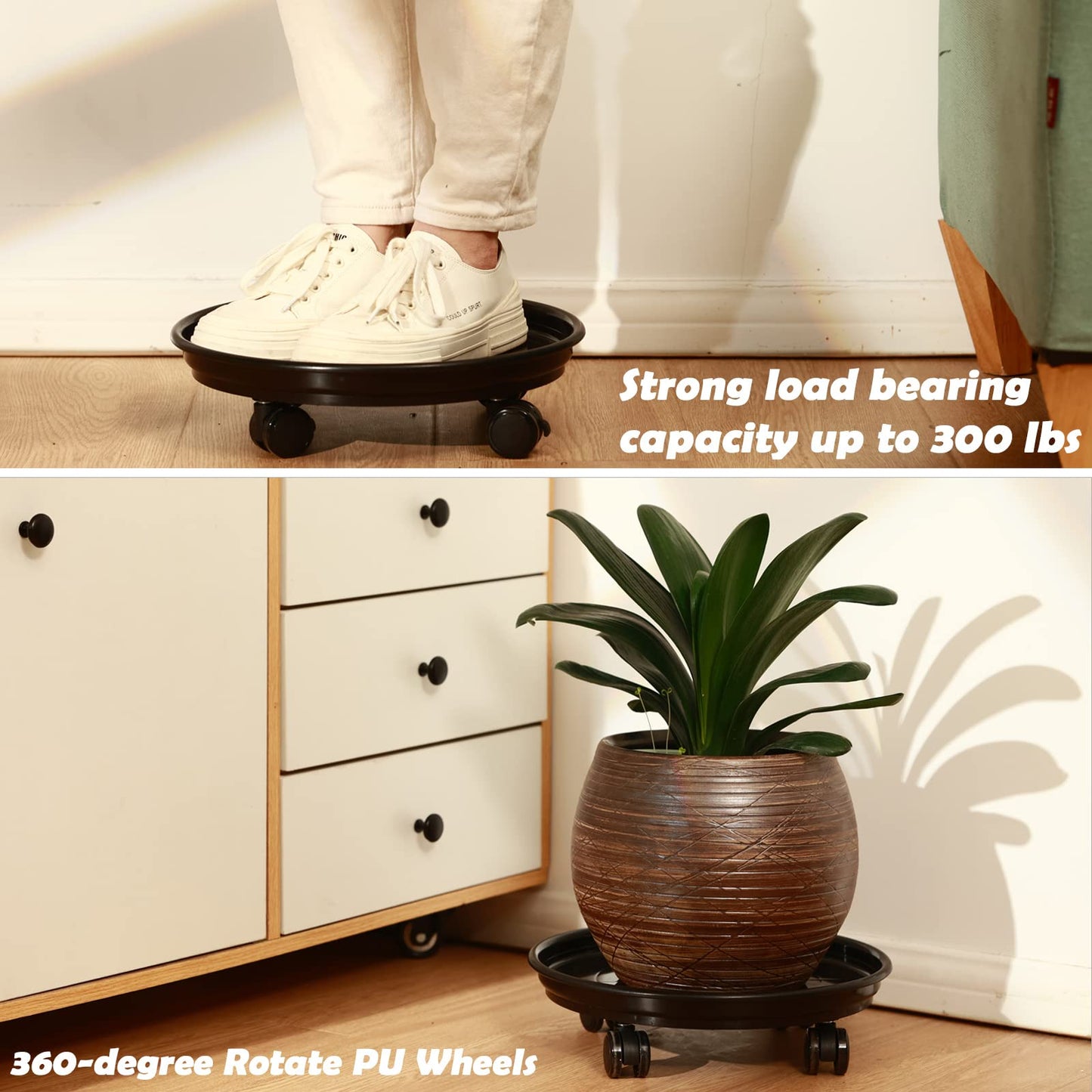 5 Packs Large Plant Caddy with PU Wheels 12" Rolling Plant Stands Heavy-duty Plastic Plant Roller Base Pot Movers Plant Saucers on Wheels Indoor Outdoor Plant Dolly with Casters Planter Tray Coaster