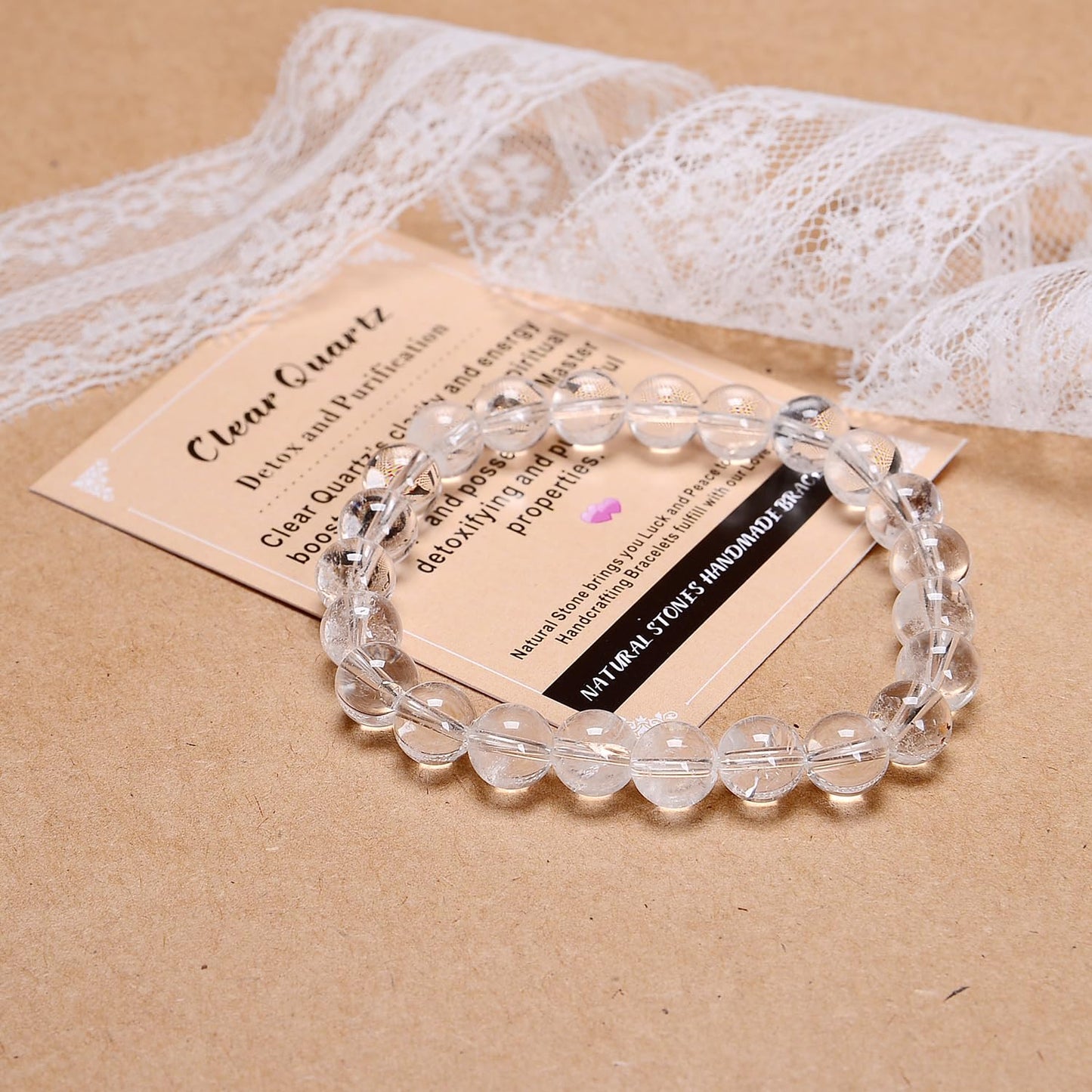 AD Beads Handmade Gemstone Stretch Elastic Bracelet Crystal Healing Reiki Nature's Beauty and Spiritual Essence Unisex (10mm, Clear Quartz (Detox and Purification))