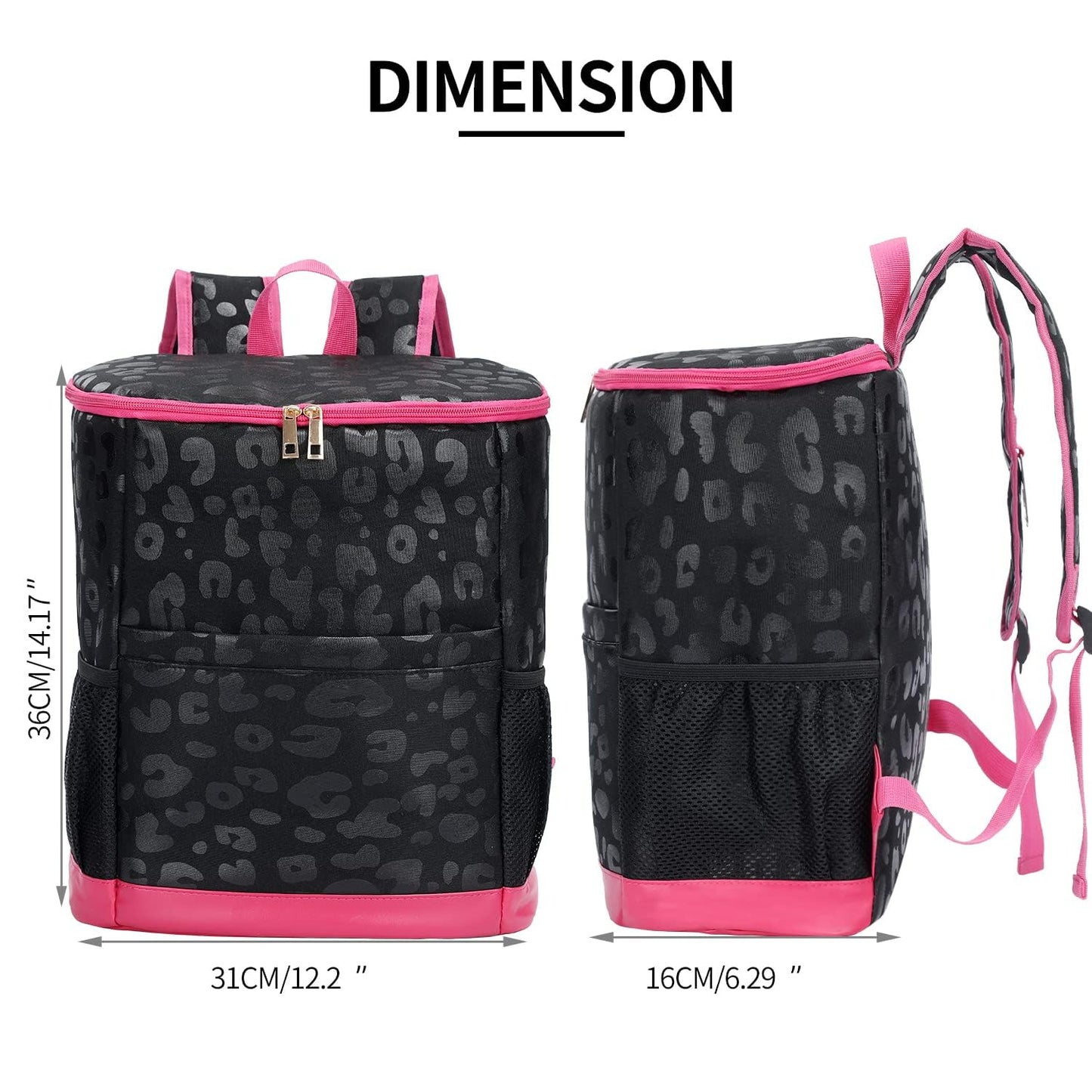 Leopard Camping Cooler Backpack Ice Chest Lunch Backpack 24 Cans Insulated Leak Proof Soft Beach Cooler Bag for Men Women Camping Hiking Picnic Travel Summer(Black Leopard)