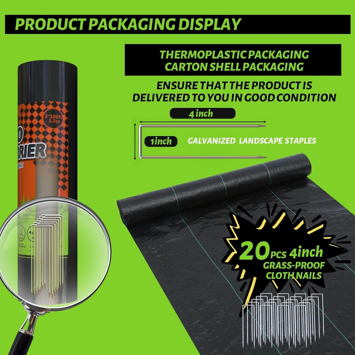 CFTEL 3x100FT Weed Barrier Landscape Fabric Heavy Duty, 3.2oz Durable Geotextile Fabric, Block Gardening Ground Cover Weed Mat, Weed Control Garden Cloth for Landscaping, French Drains, Yard Driveway