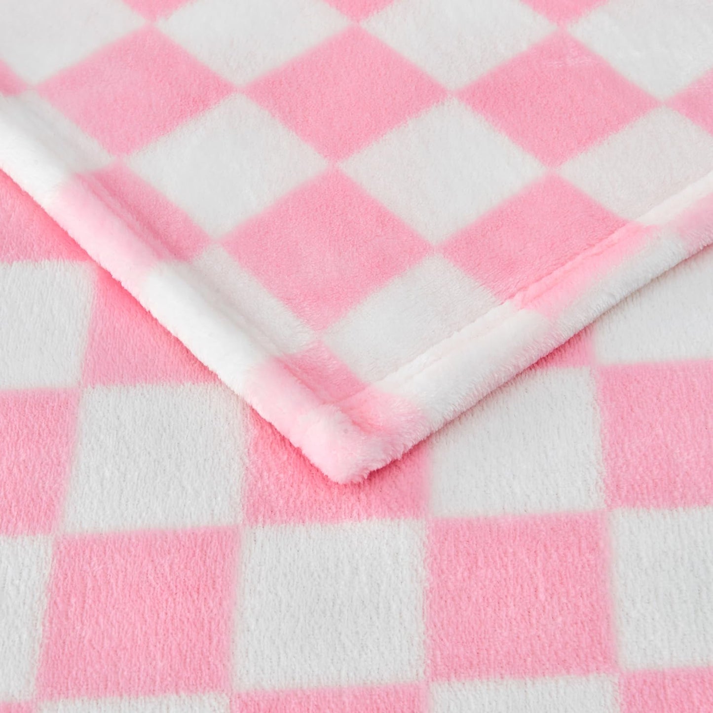 Edenleaf Pink Checkered Blanket, Ultra Soft Fleece Checkered Throw Blankets for Couch Bed and Travel, Luxury Throws for All Seasons, 50x60 Inch, Pink