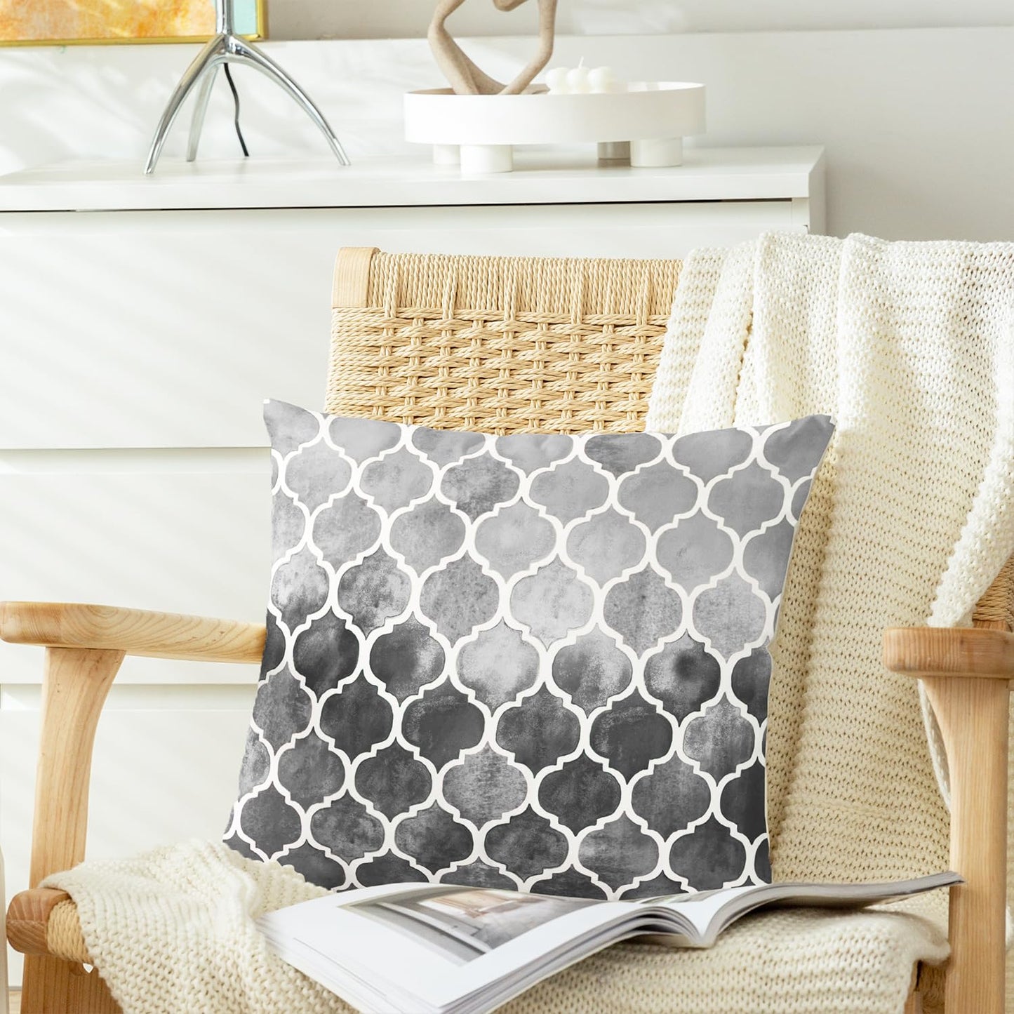 CaliTime Cushion Cover Pack of 2 Cosy Cushion Covers for Couch Bed Sofa Hand Painted Colourful Geometric Grid Chain Print 45 cm x 45 cm Main Grey Carbon