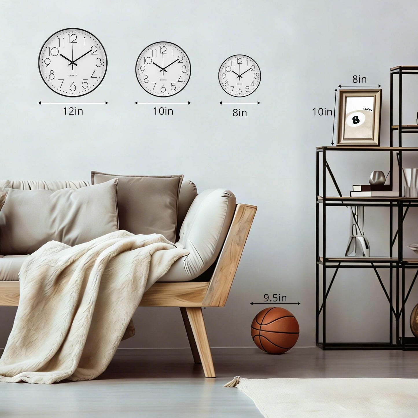 bakbrand Wall Clock 12 Inch Non-Ticking Silent Modern Simple Style Round Decor Clock Cerulean Stereoscopic Dial Quartz Wall Clocks for Home/Office/School/Living Room/Bedroom/Kitchen