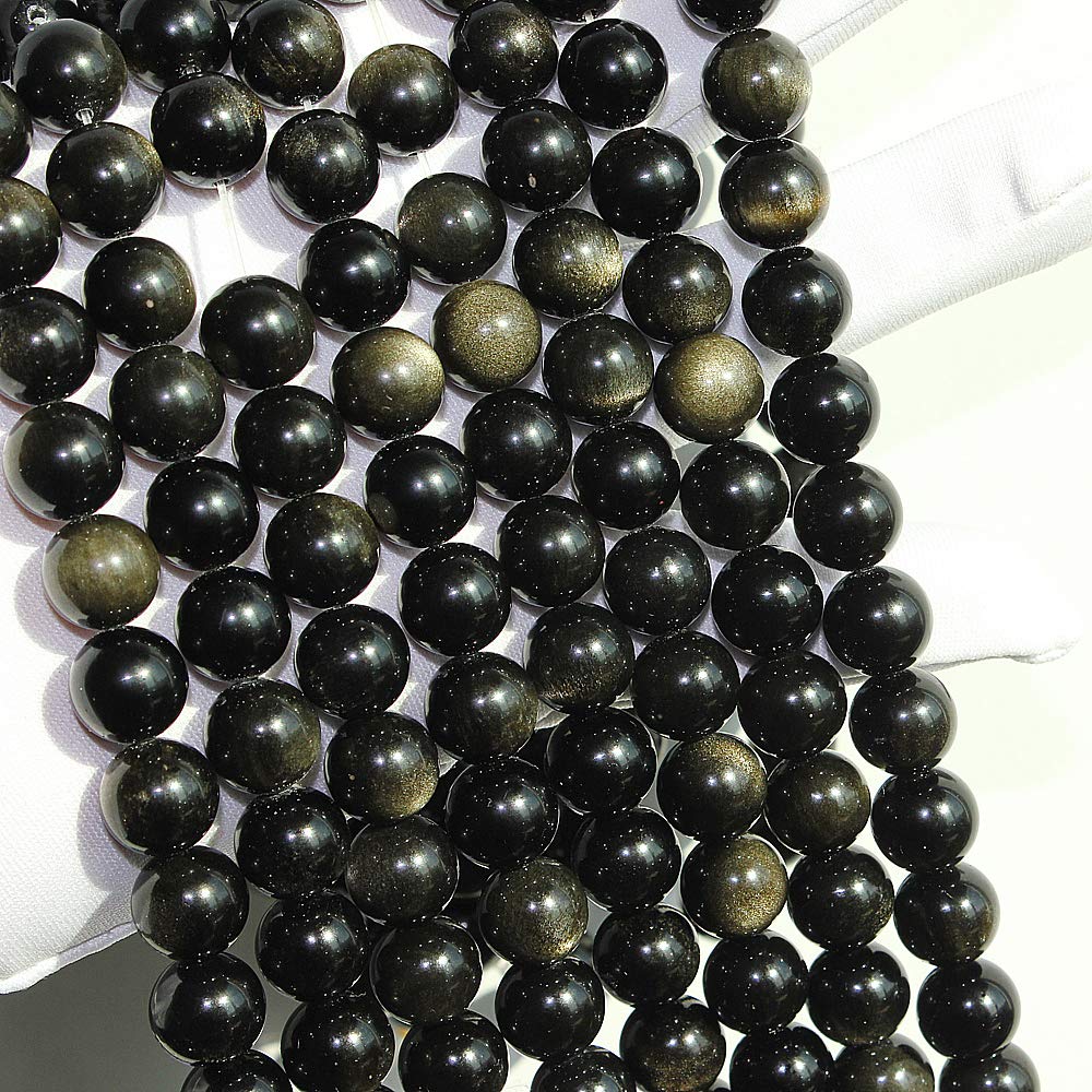 MJDCB Rare Collection Natural Stone Beads Gold Obsidian Round Loose Beads for Jewelry Making DIY Bracelet Necklace (8mm)