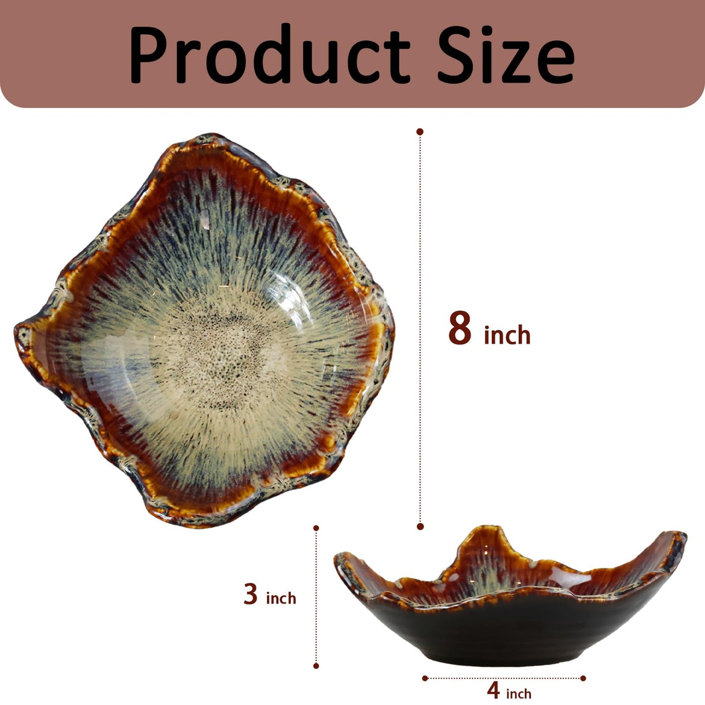 WBXZIXN 8" Ceramic Decorative Bowl，Irregular Rim Reactive Glaze Key Bowl For Entryway Table，Handcrafted Purse Catch All Bowls，Japanese Style Fruit Bowls For Tabletop or Home Decor