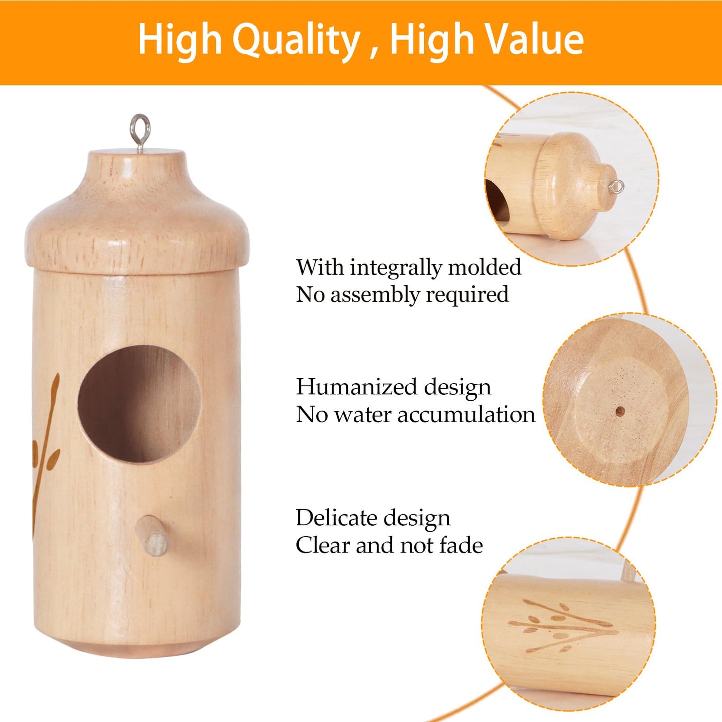 Hummingbird House - Natural Wooden Hummingbird Houses for Outside Hanging, Gardening Gifts for Women, Bird Lovers 3 Packs