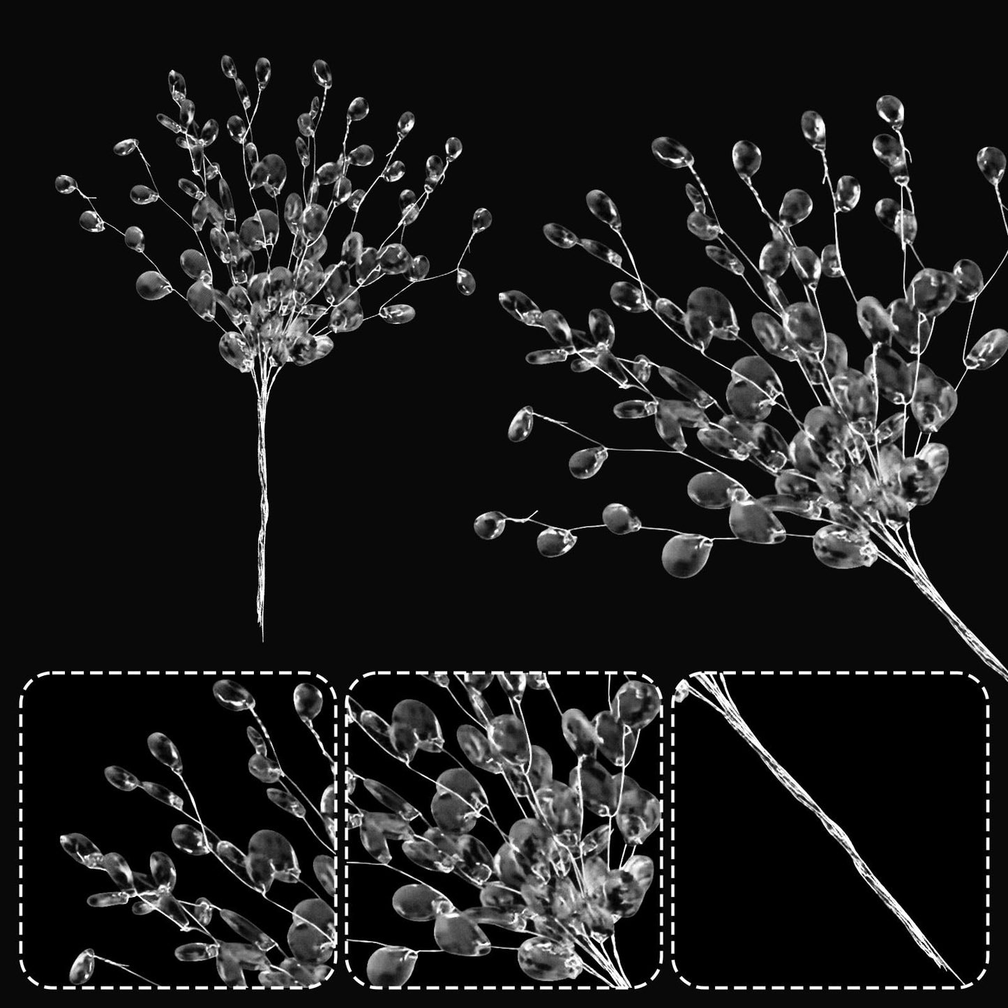 20PCS Acrylic Crystal Flower Branches – Clear Artificial Bead Drop Bouquets, Glitter Floral Acrylic Picks Arrangement for Wedding, Christmas, Thanksgiving & Home/Office Table Top Decoration – Clear
