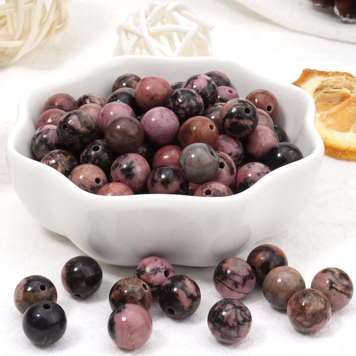45pcs 8mm Natural Stone Beads Red Black Rhodonite Beads Energy Crystal Healing Power Gemstone for Jewelry Making, DIY Bracelet Necklace