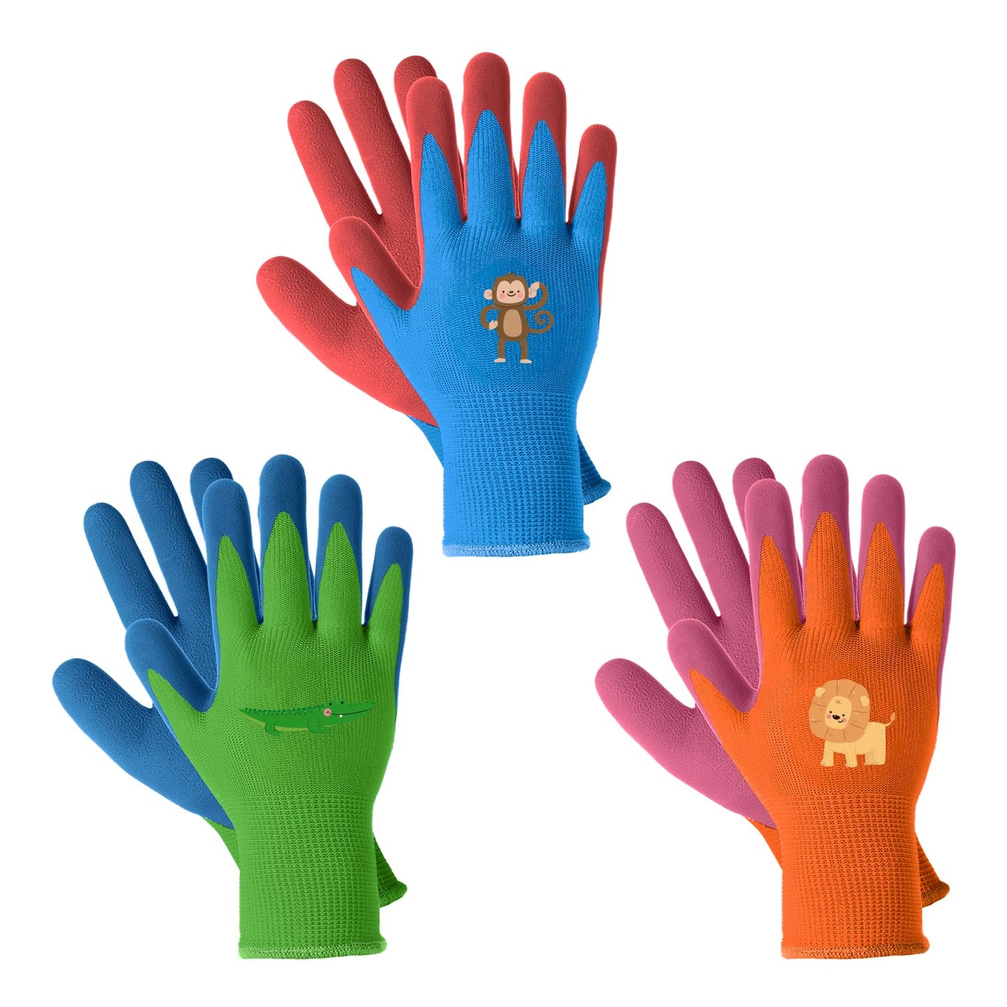MIG4U Kids Gardening Gloves 3 Pairs, Rubber Coated Work Gloves for Boys and Girls, Waterproof Durable Yard Gloves for Outdoor Planting, Farming