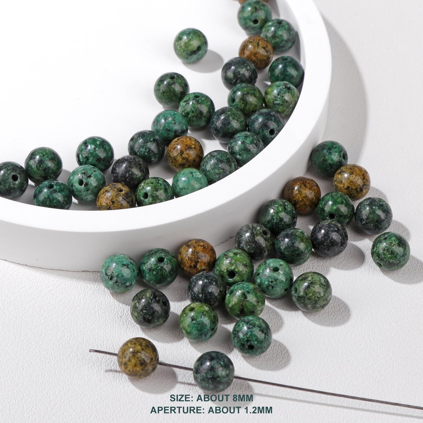 Risyfjew 100PCS 8mm Natural African Turquoise Beads Gemstone Round Loose Beads for Jewelry Making Chakra Crystal Stone Beads for Bracelets Necklace Earrings Making Supplies (100pcs/Strand)