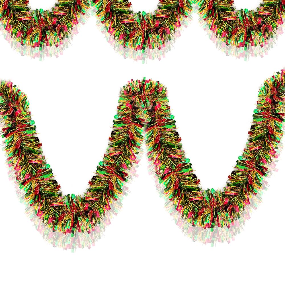 Christmas Tinsel Garland - 33 Ft Shiny Metallic Tree Winter Xmas Garland Glitter Tinsel Hanging Twist Hanging Decorations for Christmas Party Holiday Supplies （Gold Red Green）
