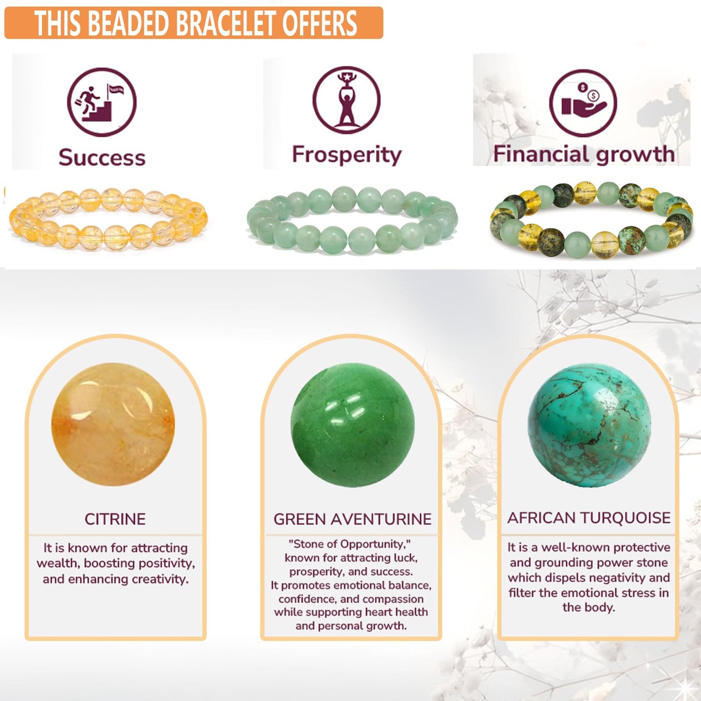 Crgwxzl 3pcs Wealth Money Bracelets,Healing Crystal Citrine African Turquoise Bracelets for Women Men,Lucky Feng Shui 8mm Natural Stone Green Aventurine Beaded Spiritual Gemstone Jewelry Gifts