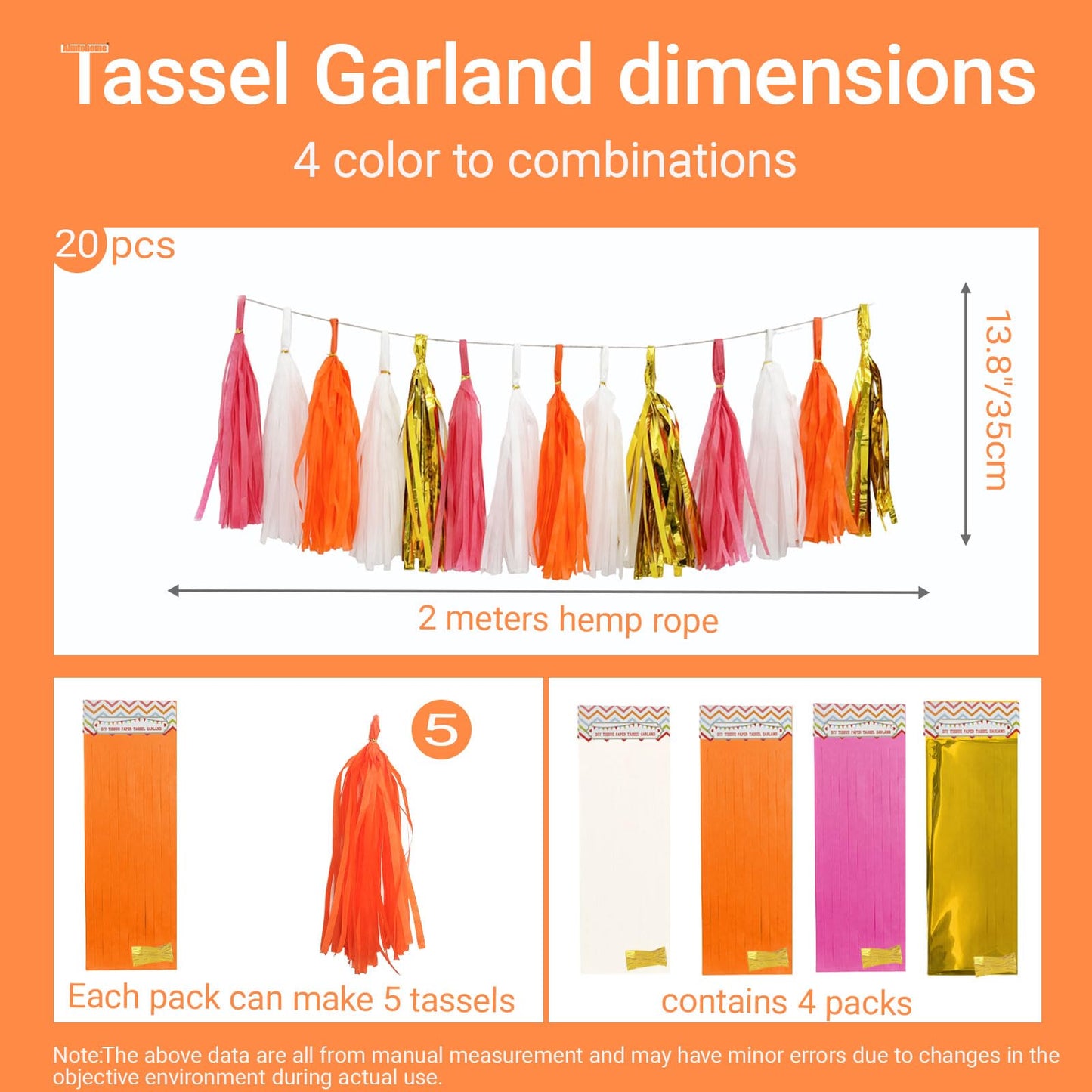 AimtoHome Shiny Tassel Garland Tissue Paper Tassel Banner,Tassels Decorations for Summer Luau Flamingo Girl,Wedding,Pumpkin Birthday Party,Bridal/Baby Shower,Pack of 20 (Hot Pink/Orange/Gold/White)