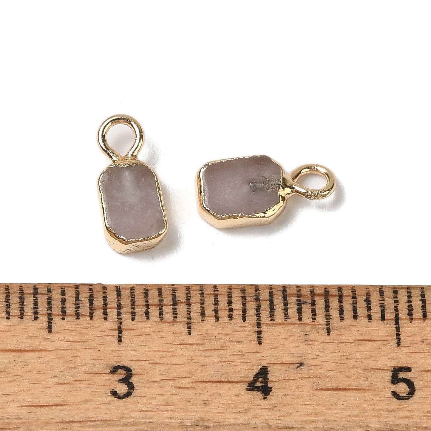 Ipotkitt 10pcs Natural Rose Quartz Rectangle Charms Chakra Gemstone Crystal Charms with Golden Tone Brass Edge for DIY Craft Bracelet Earring Jewelry Making