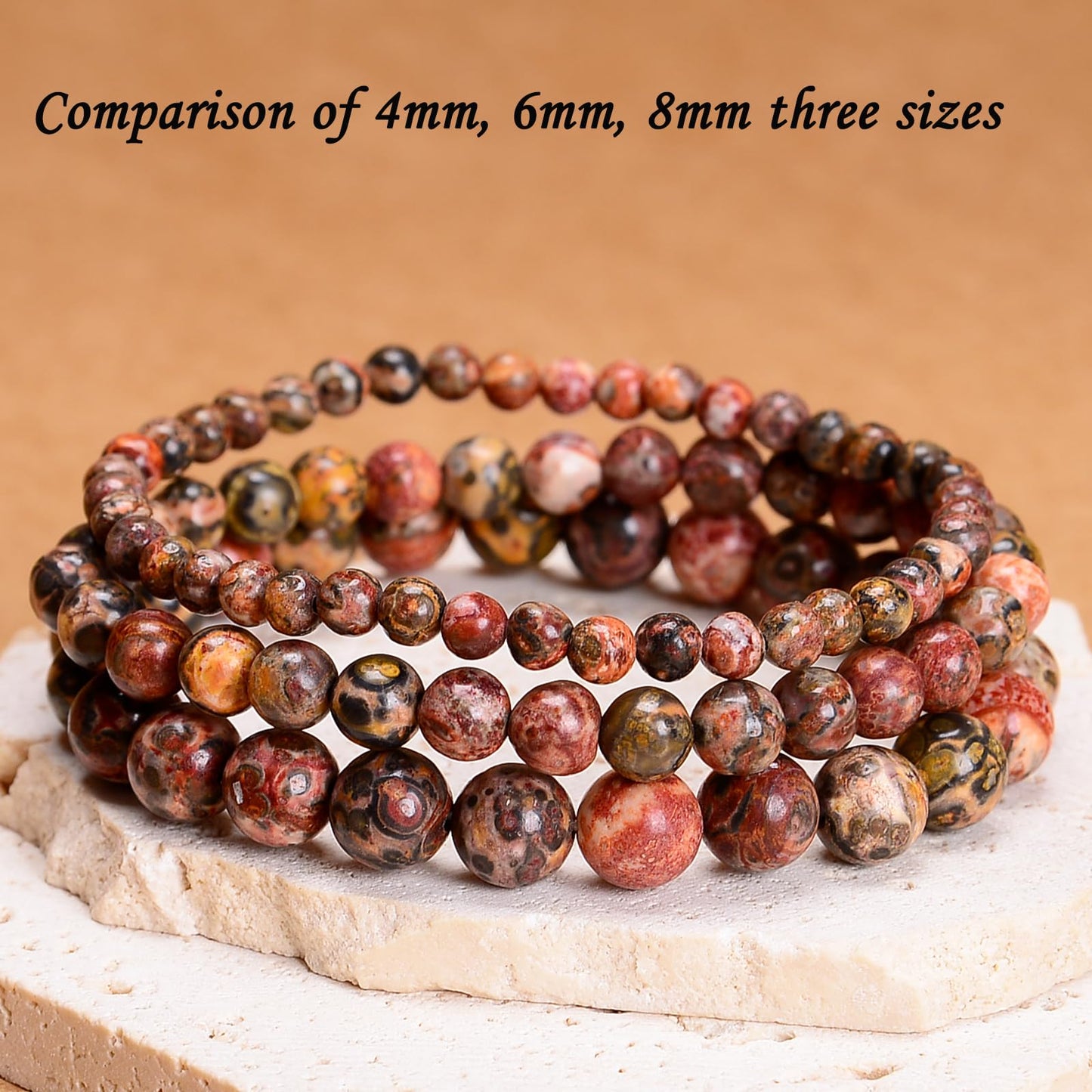 CHCCOYE 4mm Natural Healing Gemstone Bracelet Handmade Yoga Stretch Elastic Bracelet Stress Relief Crystal Jewelry for Men and Women (4mm Leopard Skin Jasper)