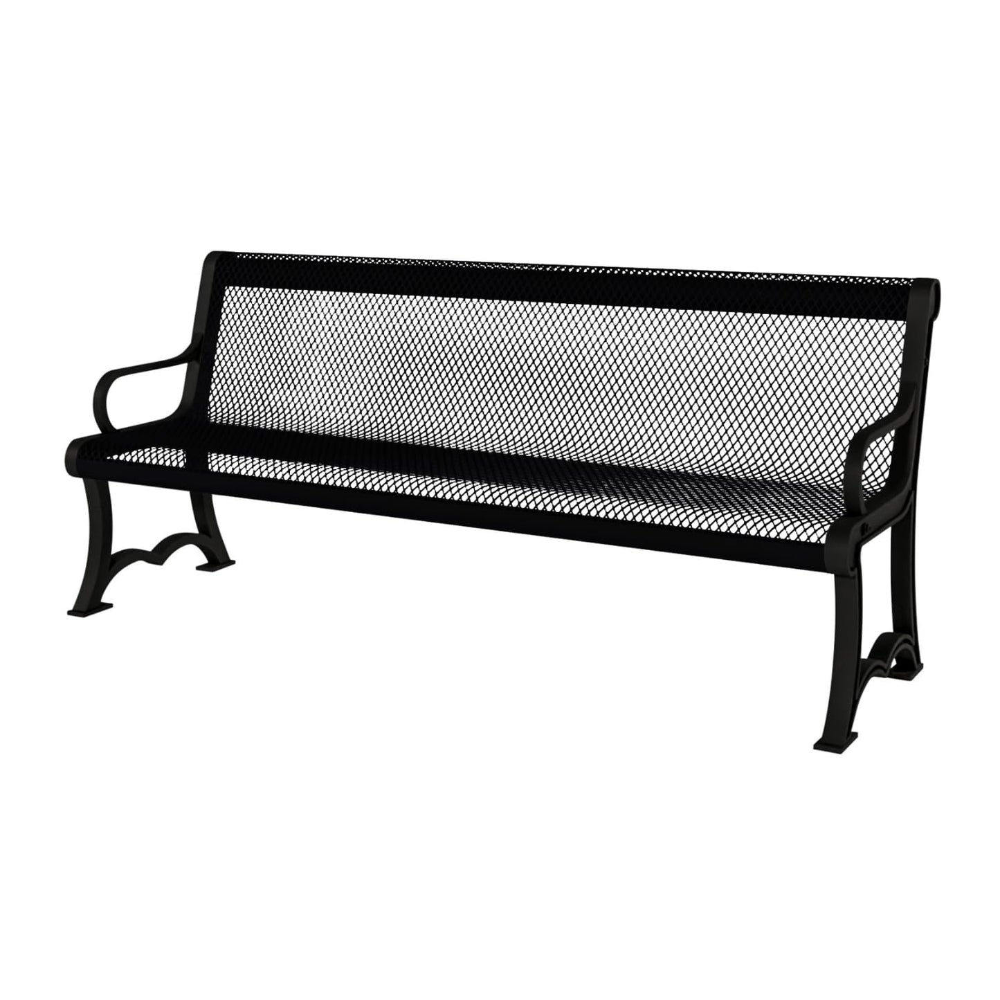 COATEDOUTDOORFURNITURE Coated Outdoor Furniture Heavy-Duty Outdoor Bench Thermoplastic Coated, Expanded Metal, Commercial-Grade Garden Bench, Made in America (Portable with Back, 4 Ft, Black)