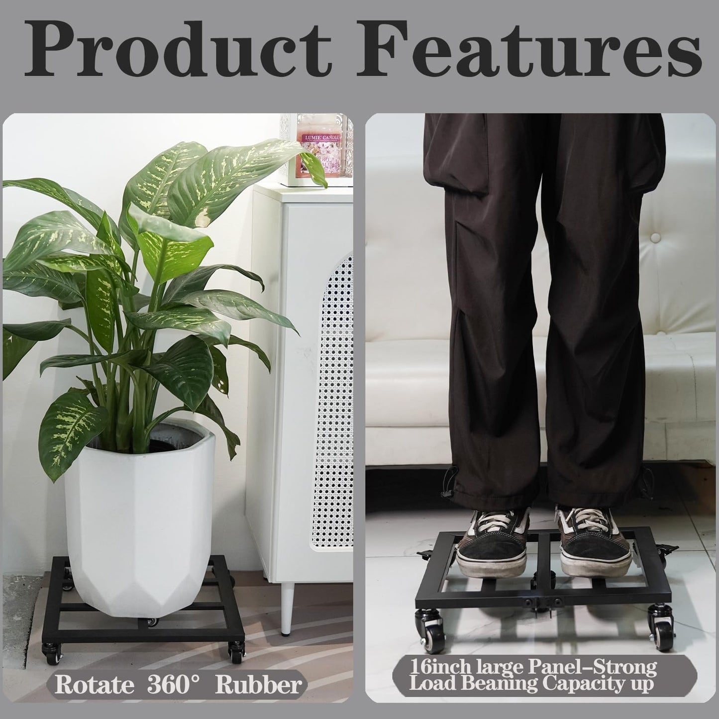 Goooxim Heavy Duty Plant Cart with Wheels - 16" Square Plant Stand with Locking Casters, 200lbs Capacity - Indoor Outdoor Metal Plant Rack on Rolling Dolly